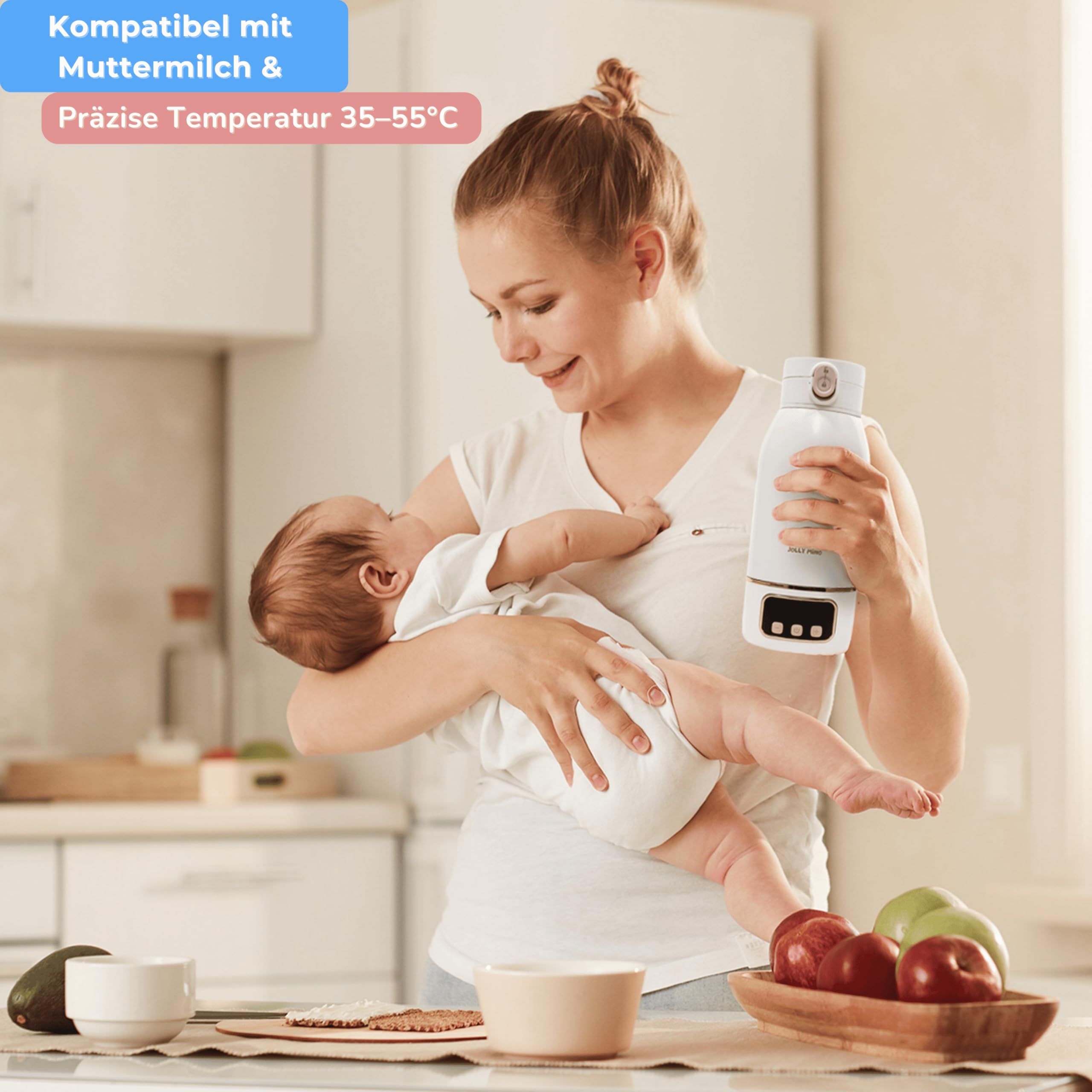 Tragbarer Flaschenwärmer Baby Unterwegs 500 ml – Drahtloser Mobiler Flaschenwärmer – Für Muttermilch & Wasser – Wasserdicht, Edelstahl – Ideal für Nacht, Ausflüge, Auto & Flugzeug