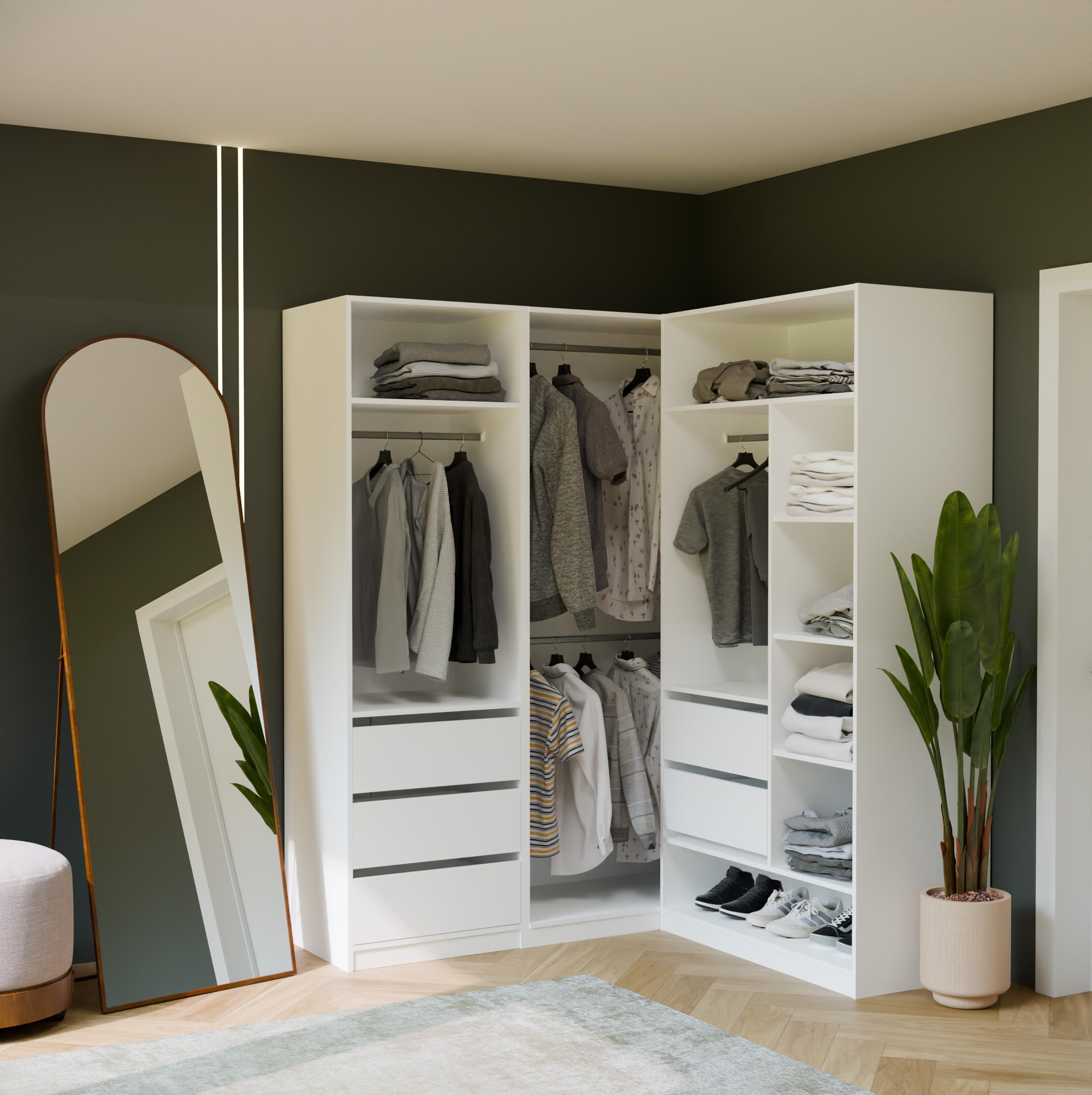 CDF Schubladenmodul Weiß 2 Schubladen – Einsatz für Kleiderschrank, Schubladeneinsatz Garderobe, Schrank Organizer, Schubladenblock für Kleiderschrank System, 2er Set Einsatzmodul