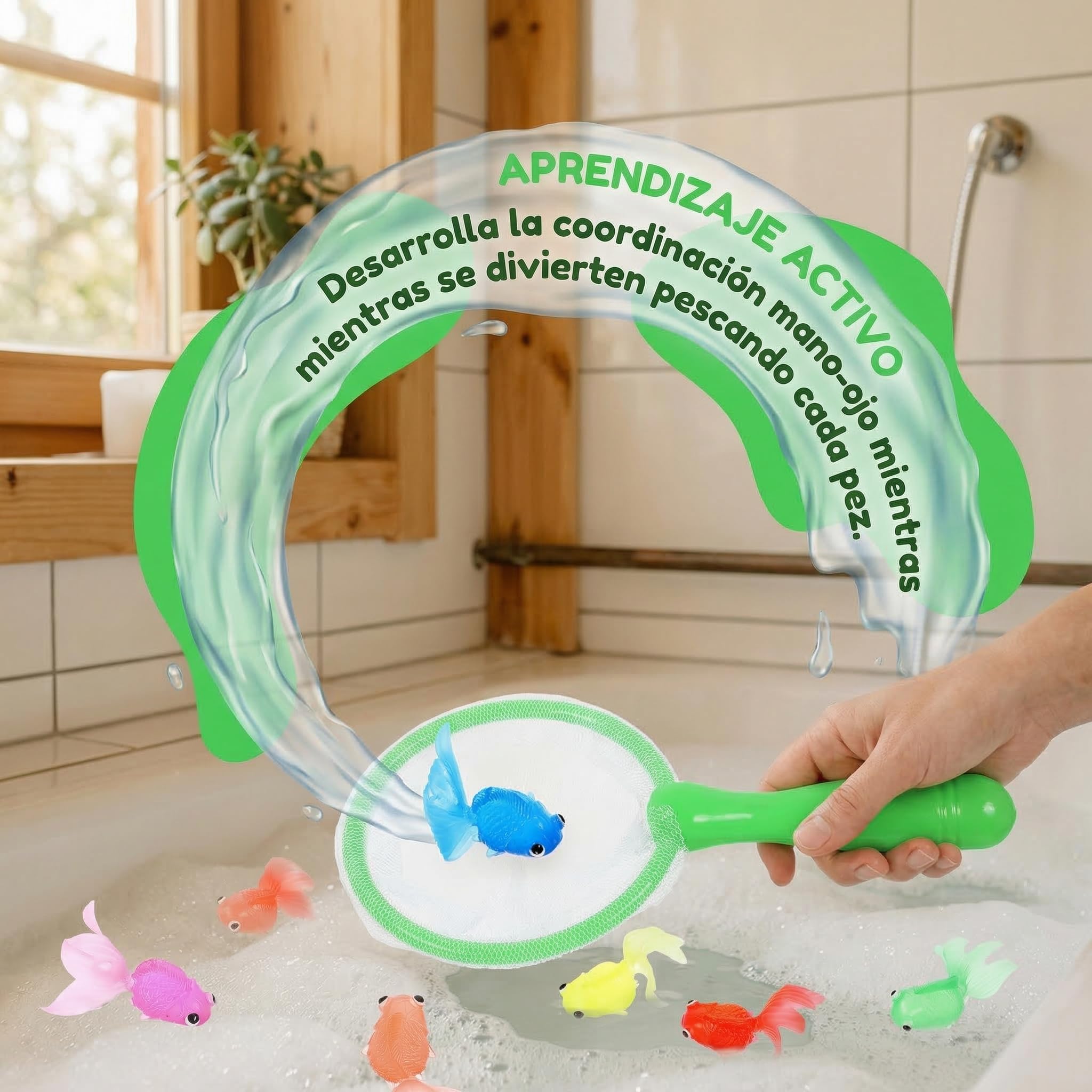 TOYANDONA 2 Juegos para Niños de Juguete de Baño de Pesca Peces de Colores Artificiales de Acuario Peces Flotantes Falsos con Red de Aterrizaje para Niños Pequeños Piscina Playa Fiesta