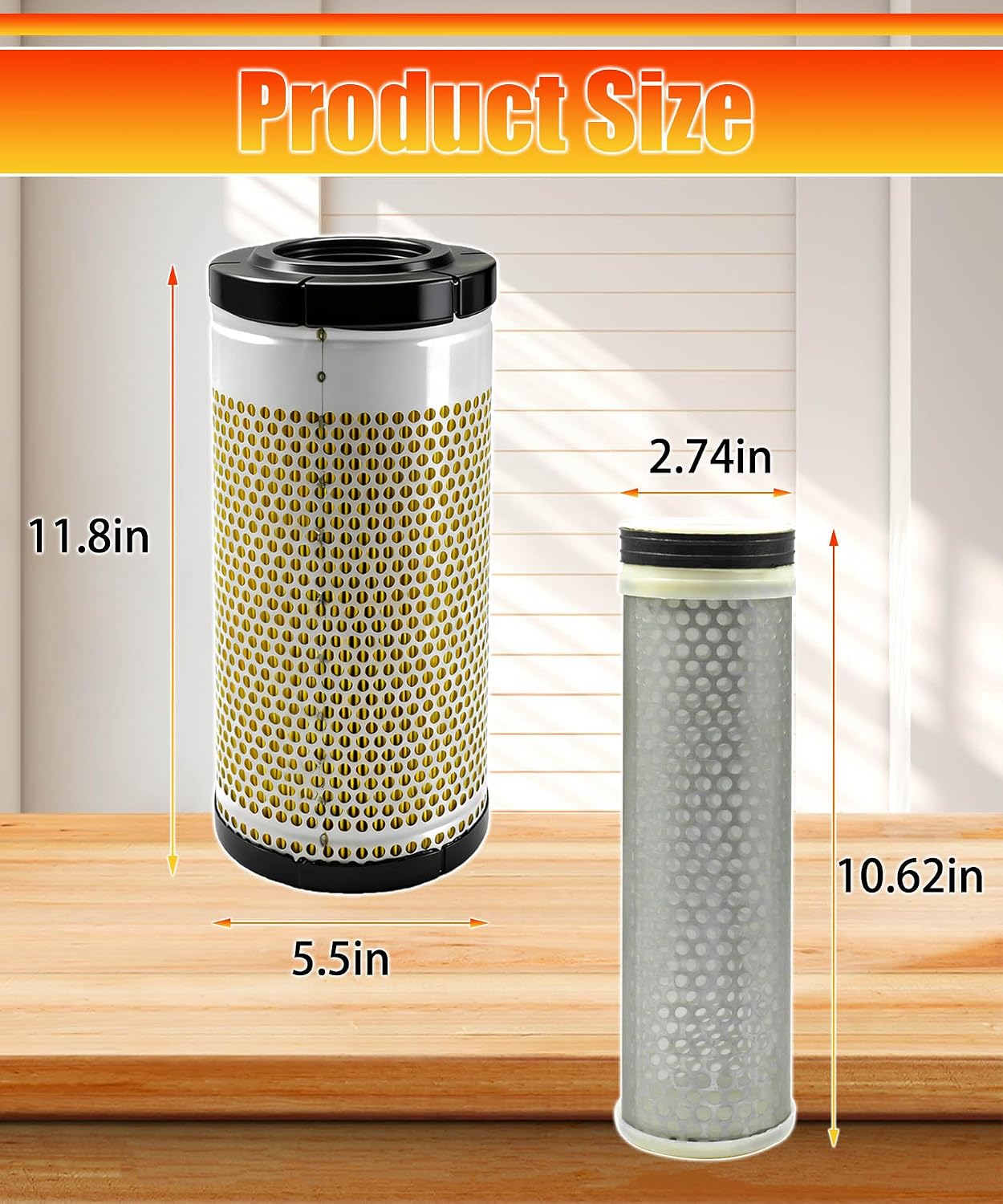 Inner & Outer Air Filter Kit Fits For Mahindra 1500 1600 1533 1538 1640 Series Tractors Replace 10560411400 19480413500