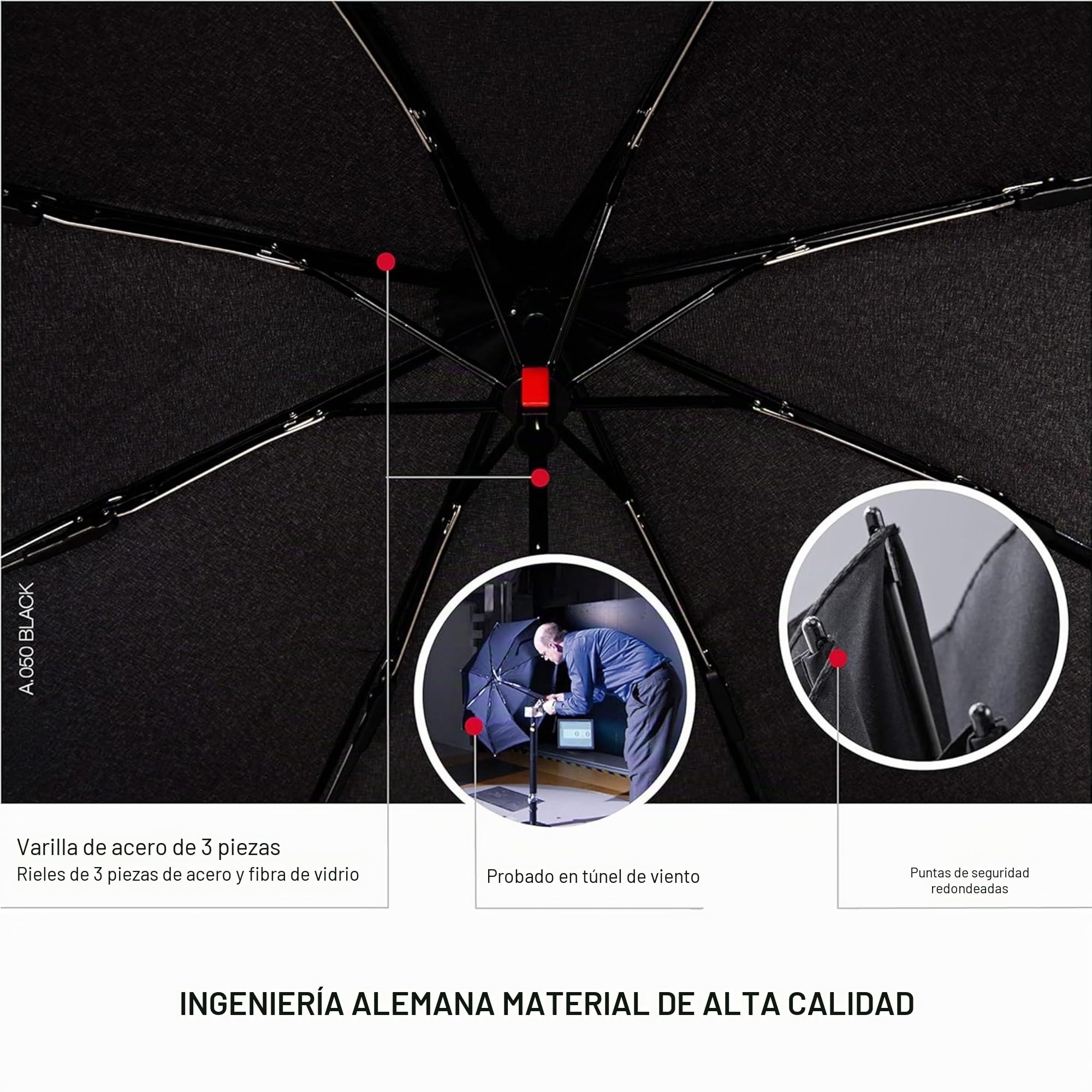 Knirps Paraguas slim mini manual AS.050 a prueba de tormentas testado en el tunel de viento a 80km por hora antiviento con 5 años de garantia tamaño bolso