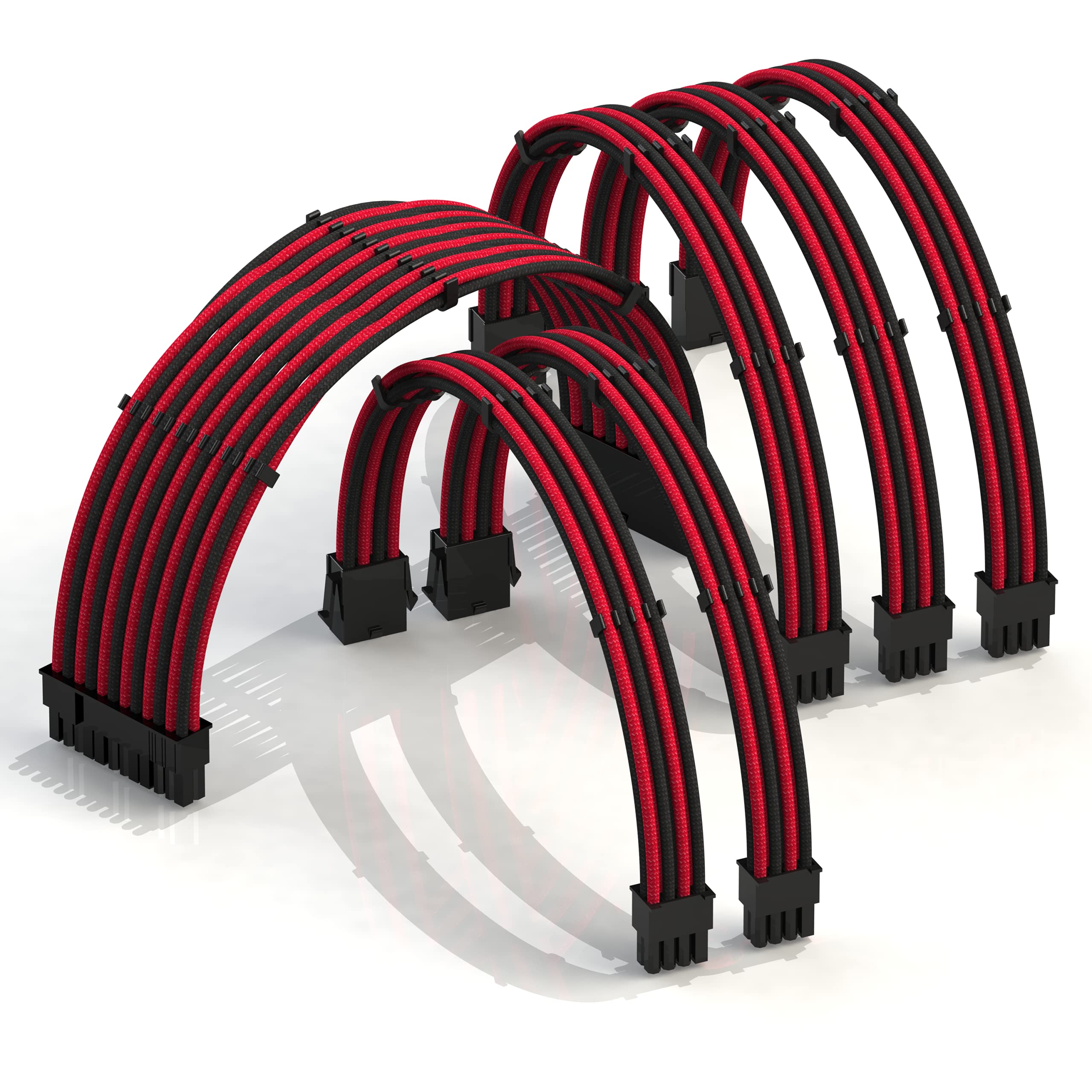LINKUP – AVA 50 cm kabel z osłonką – przedłużacz kabla do zasilacza z zestawem organizerów – kompatybilny z RTX3090┃1x24P (20+4) płyta główna┃2x 8P 3x 8P (4+4) procesor┃3x 8P (6+2) procesor graficzny┃500 mm – czerwony, czarny