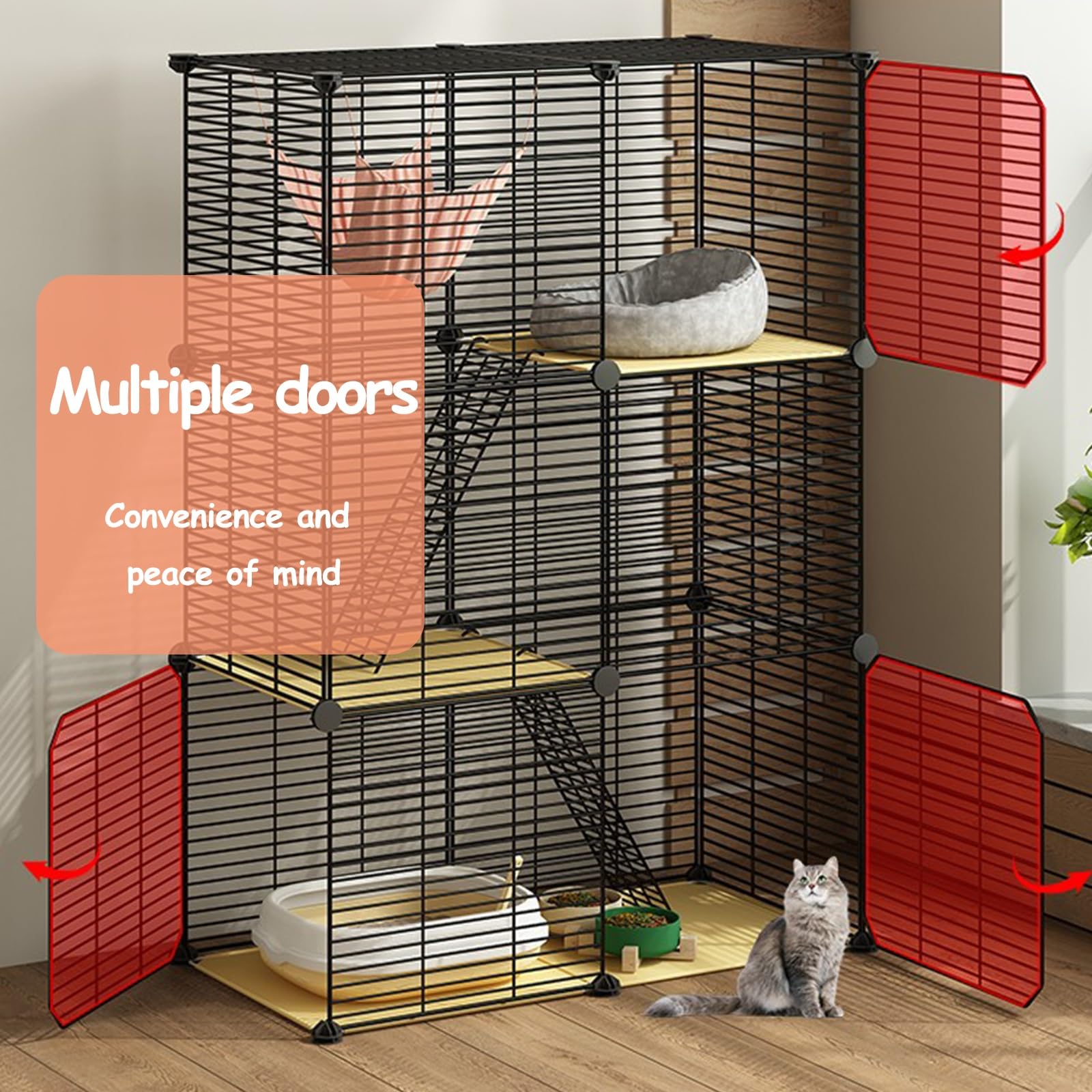 Gabbia per gatti da interno, recinto per gatti in metallo, versatile trasportino per piccoli animali, ideale per gatti, furetti e altri animali domestici, grande area di allenamento per animali
