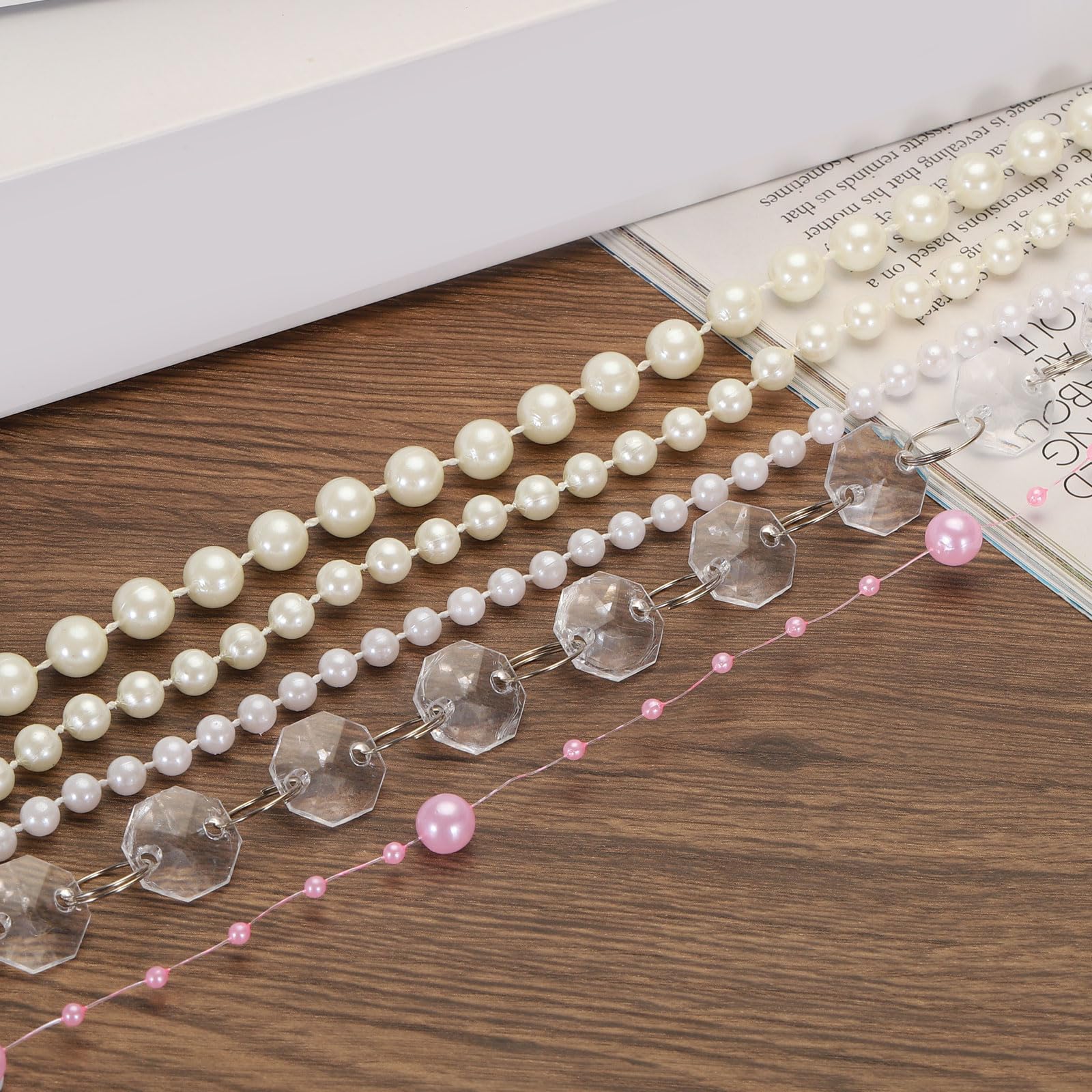 Guirlande De Perles Faux Perles 30 Mètres - Perles 8mm Et 3mm, Rose, Pour Déco Mariage/fête/bijoux DIY