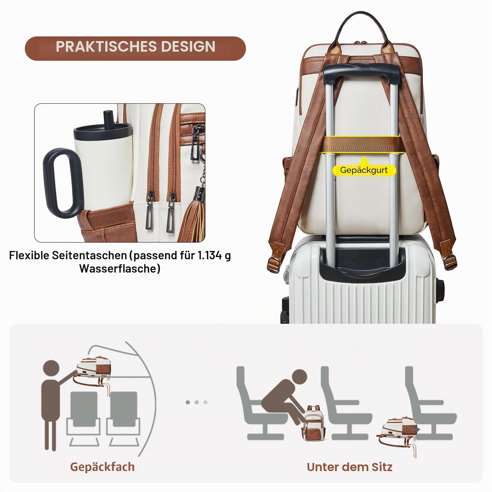 Shrrie 17 Zoll Laptop Rucksack für Frauen, Vegan Leder Rucksack Tasche, 28L Arbeit Business College Reise Computer Rucksäcke mit Tasche Tasche für große Kapazität Tasse & USB-Ladegerät