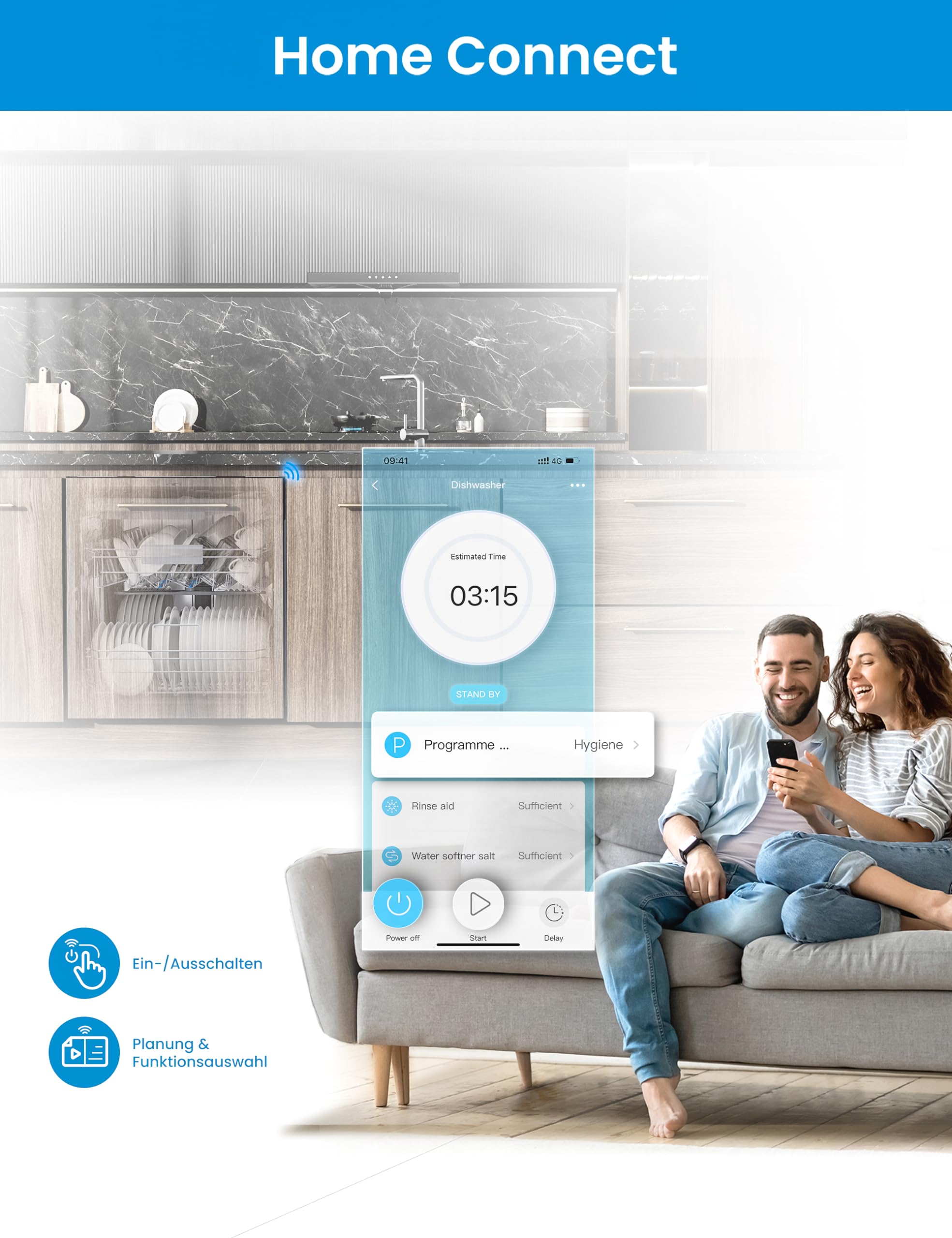 Midea SV 7.03M14B Lave-vaisselle entièrement intégré, 60 cm, 14 compartiments standards, tiroir à couverts, entretien hygiénique, avec WiFi, 7 programmes, 42 dB, Dualzone Wash, séchage supplémentaire