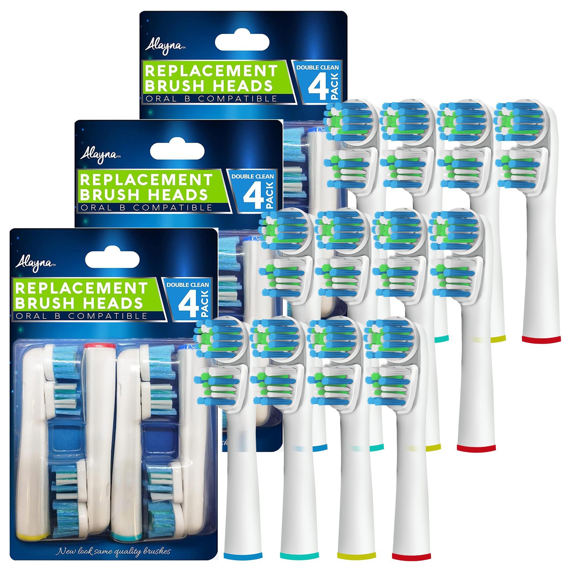 Replacement Brush Heads Compatible with OralB Braun- Best Double Clean, Pack of 12 Electric Toothbrush Replacement Heads- for Oral B Pro, 1000, 8000,