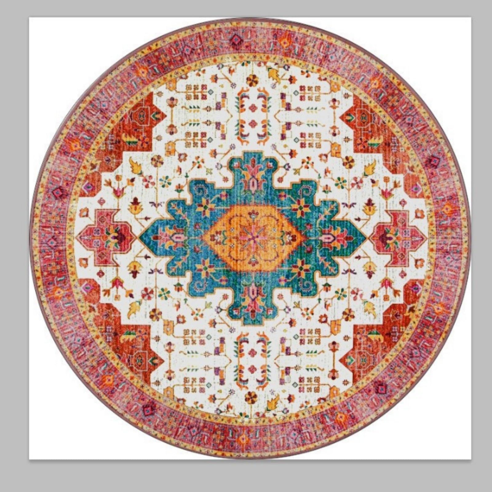 Teppich Wohnzimmer Rund 90 Cm Grün Orange Teppich Kurzflor Rutschfest