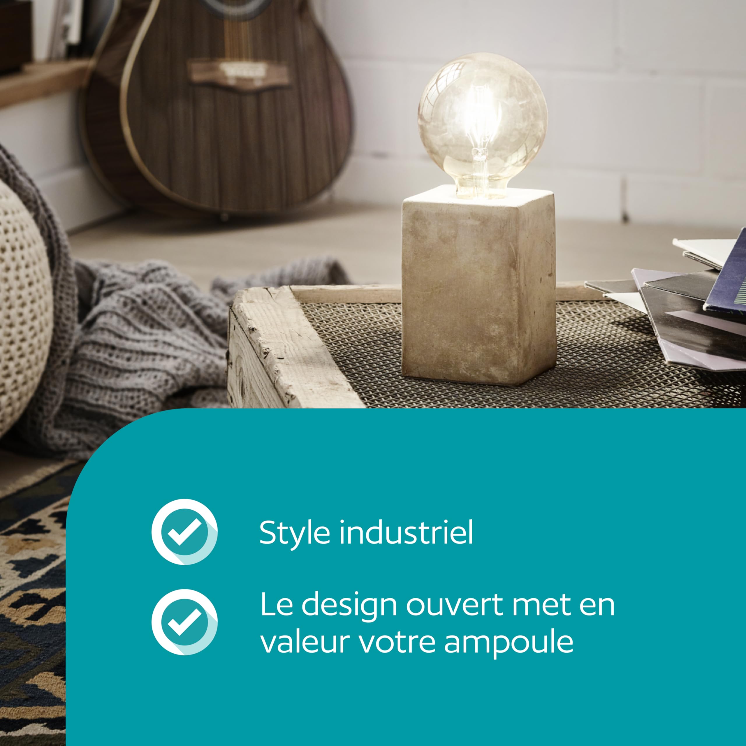 Eglo Lampe de table Prestwick, lampe de table 1 flamme vintage