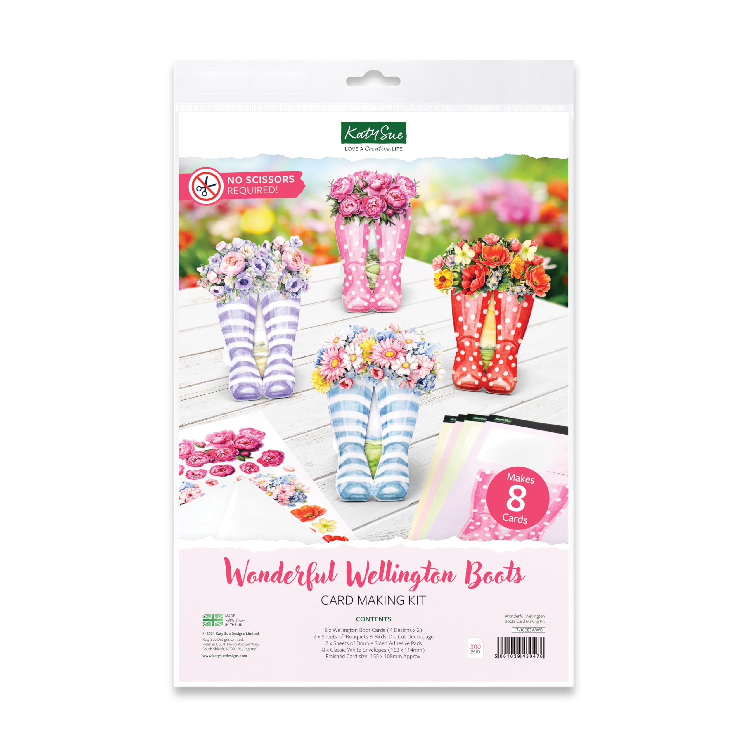 Katy Sue Designs Wonderful Wellington Boots Card Making Kit. Contains 8 ...