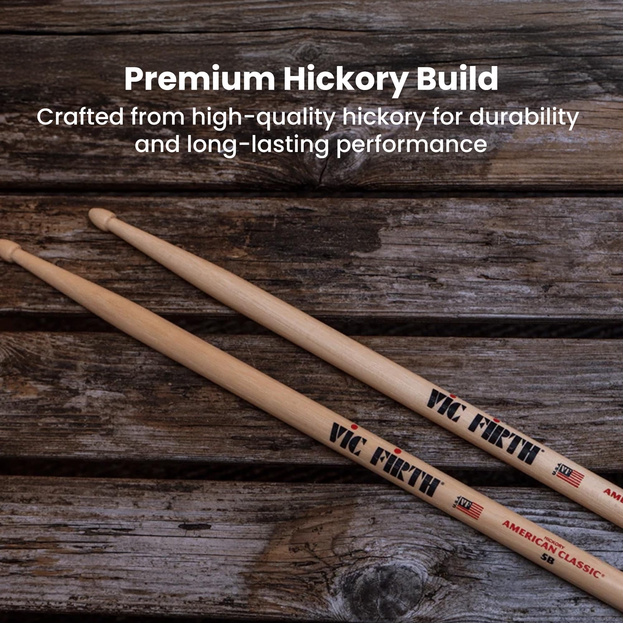 Vic Firth Bacchette per Batteria Serie American Classic 5B Hickory Americano Punta di Legno 4 x paia pacchetto di valore