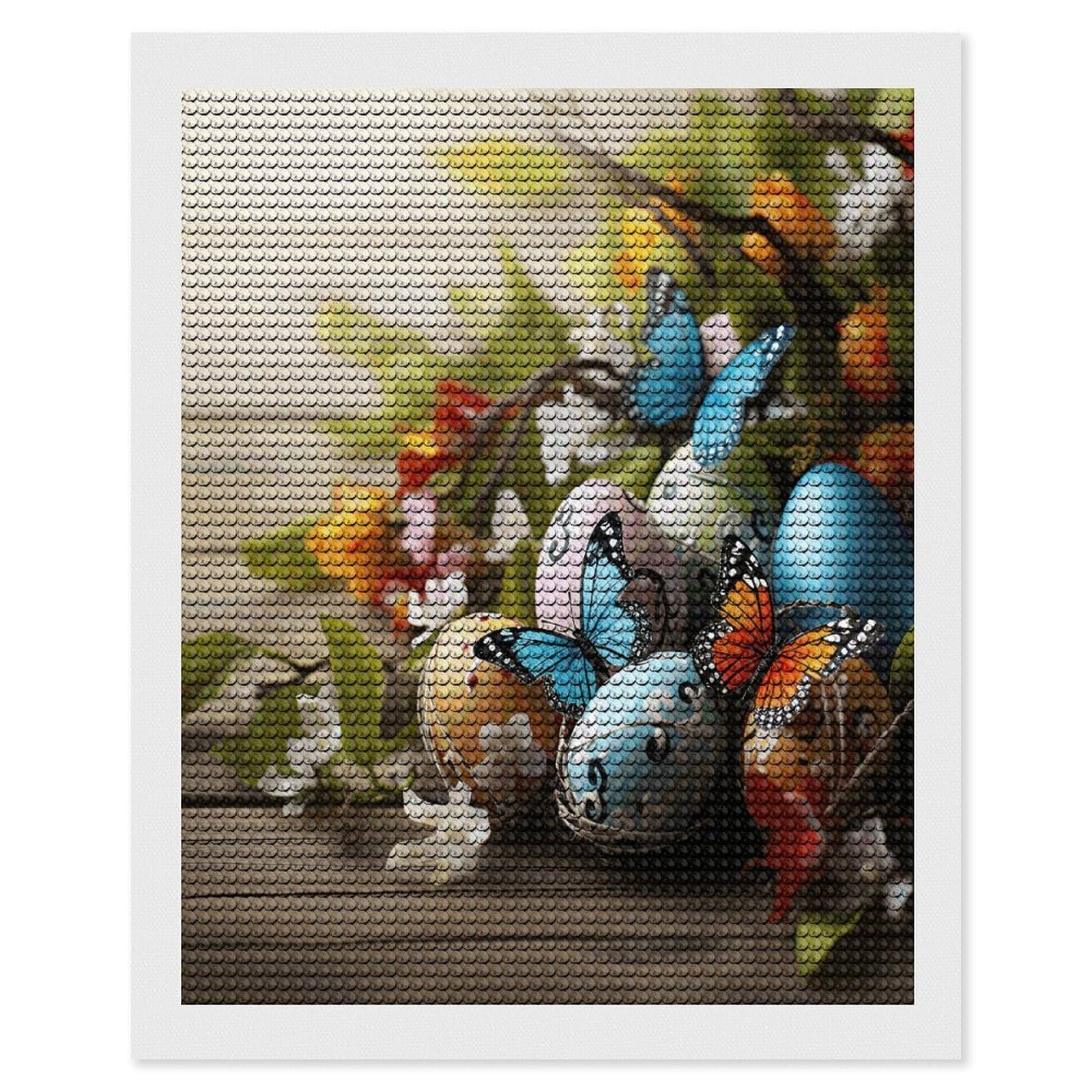 JTREHY Easter Eggs with Butterfly Diamond Art Kits Personalized DIY Round Diamond Painting Kits for Beginner Full Drill Diamonds Dots Paintings for Adults Gem Art Crafts Home Decor