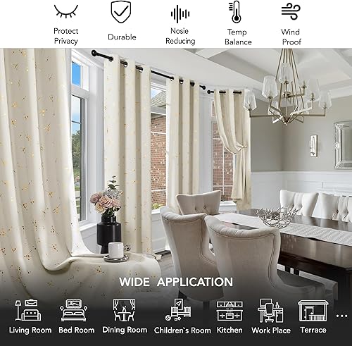 Miniatura 5 de Deconovo - Cortinas blackout con patrón de constelación, estampado metálico, ojales y bloqueo de luz para ventana de sala, 2 paneles
