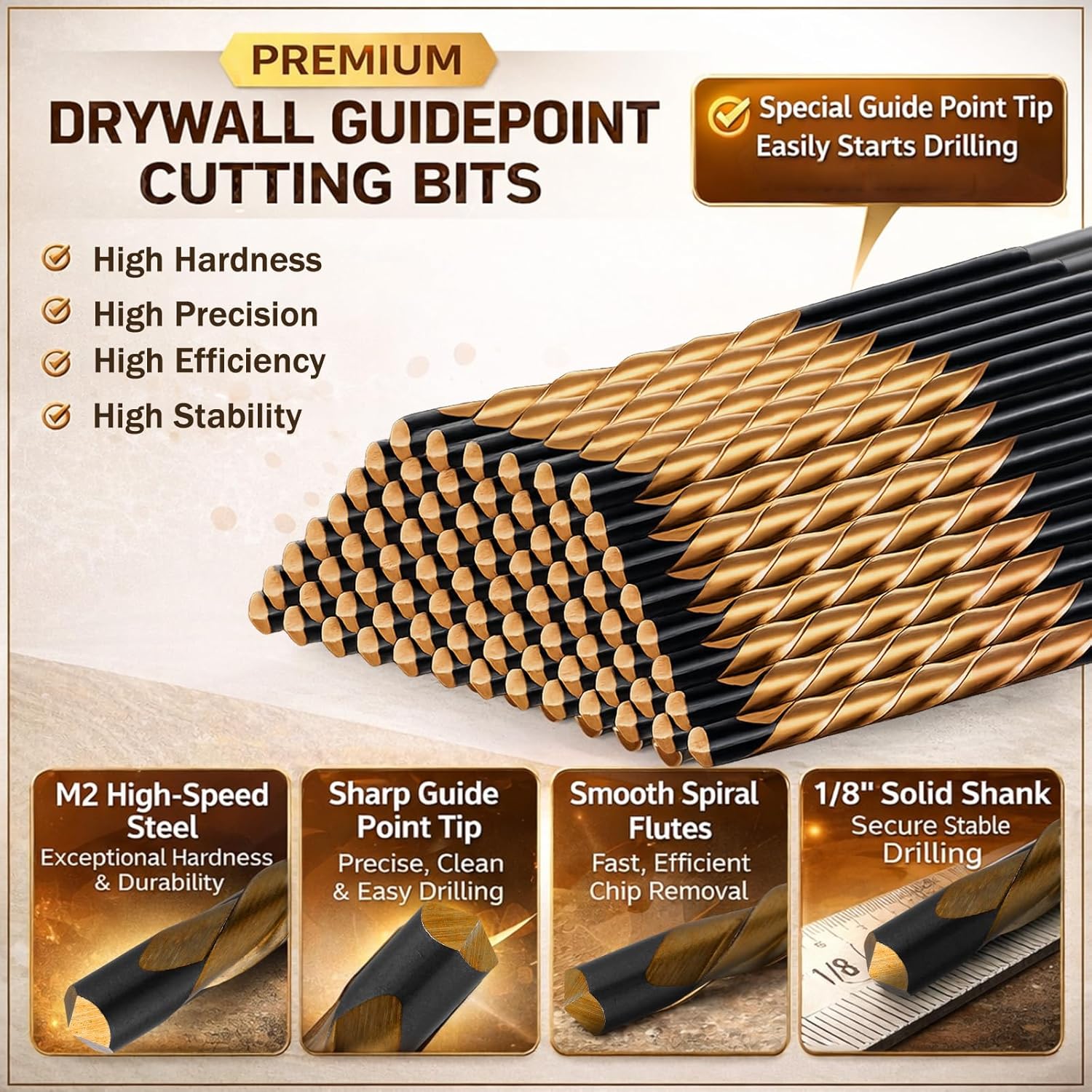 Tondiamo 100 Pcs Drywall Rotor Tips 1/8" Drywall Router Drill Bits HSS Guidepoint Cutting Rotor Tips Cutout Tool for Use with Spiral Saw