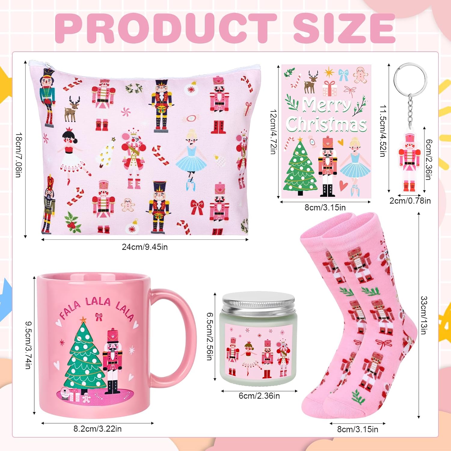 Nutcracker Gifts, Christmas Nutcracker Ballet Gifts Basket for Dancers Pink Cute Christmas Mug Makeup Bag Scented Candles Socks Keychain Greeting Cards for Girls Holiday Party Favors - Image 2