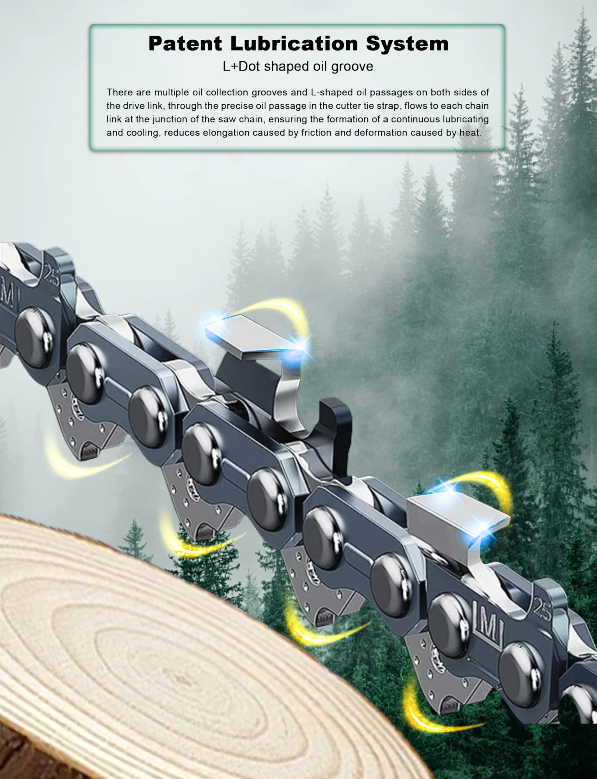 8TEN Kettensägen-Kette – Vollmeißel, 0,325″ Teilung, 0,050″ Stärke, 7,6 Meter Lang
