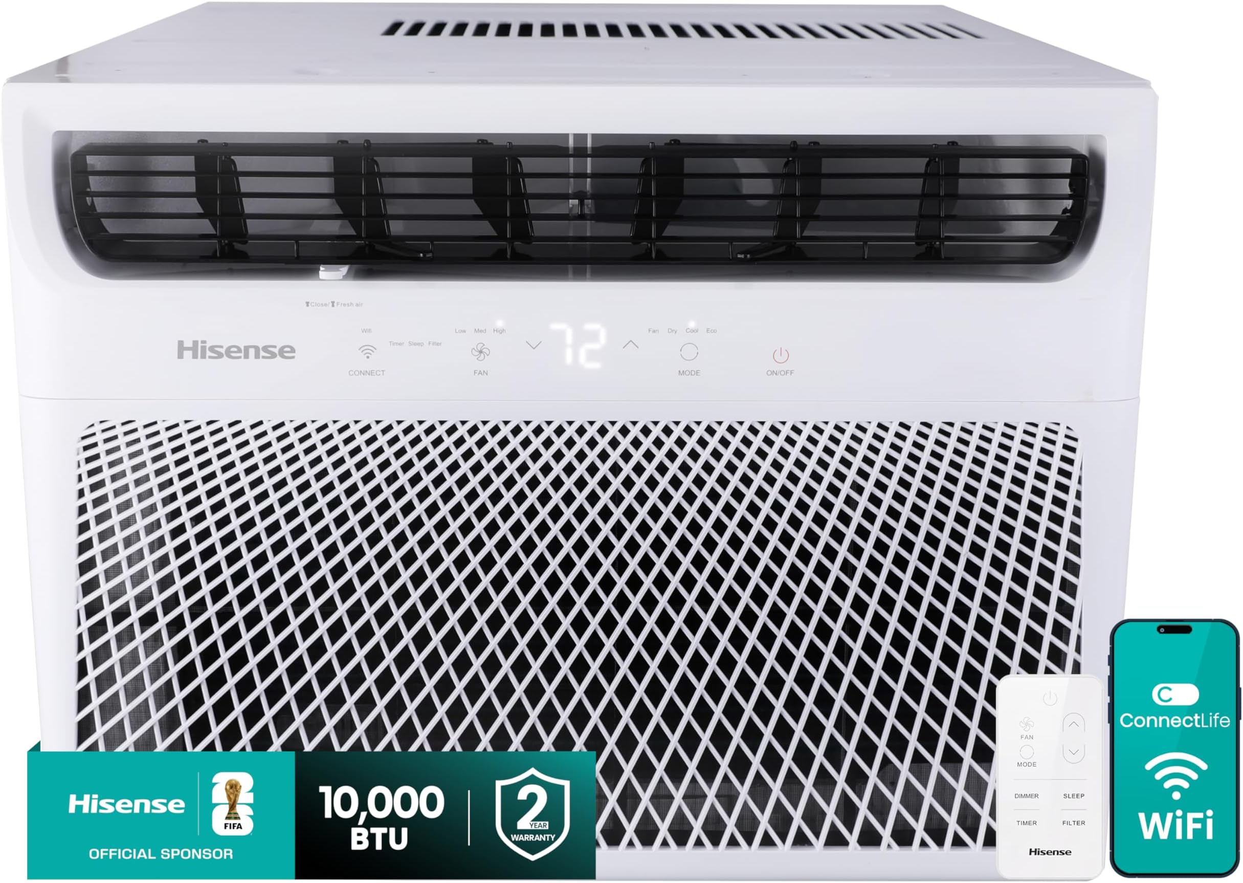 Hisense 10,000 BTU Smart Window Air Conditioner, 3 modes (Cooling, Fan, Dehumidifier), Easy Installation,Ultra Quiet, 2 Years Warranty