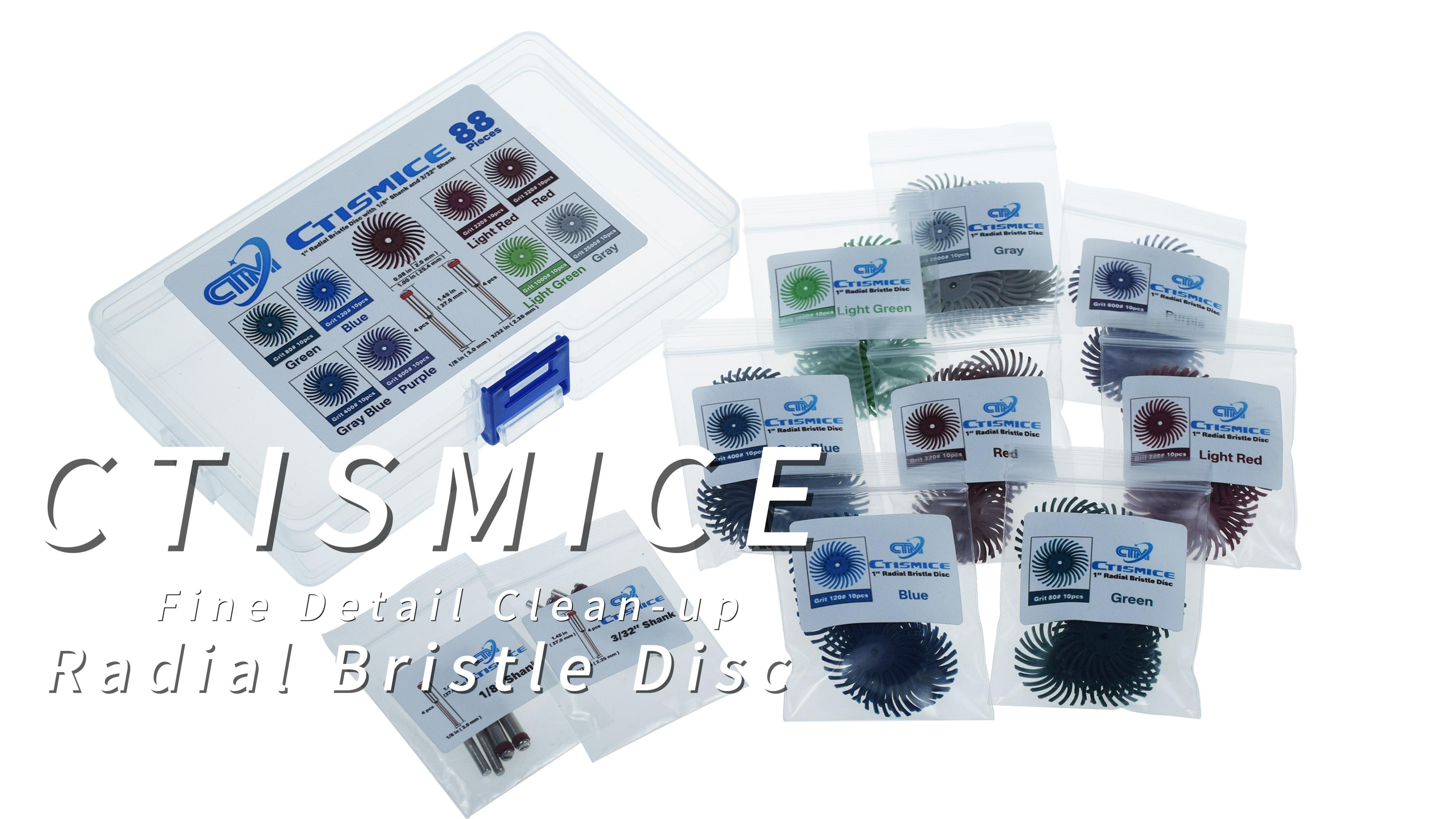 66pc Radial Bristle Disc Polishing Kit - 6 Grit Set 80 To 1000 With 1/8" Shank For Rotary Tools