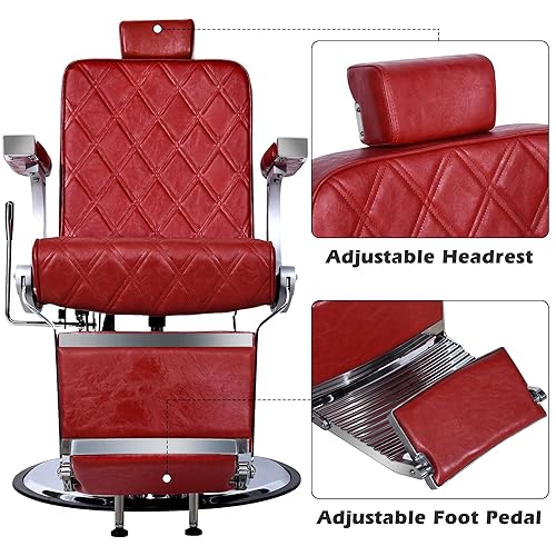Miniatura 4 de BarberPub Silla de peluquería vintage de metal resistente, hidráulica, reclinable, salón de belleza, spa, equipo de champú 3825 (rojo con costuras