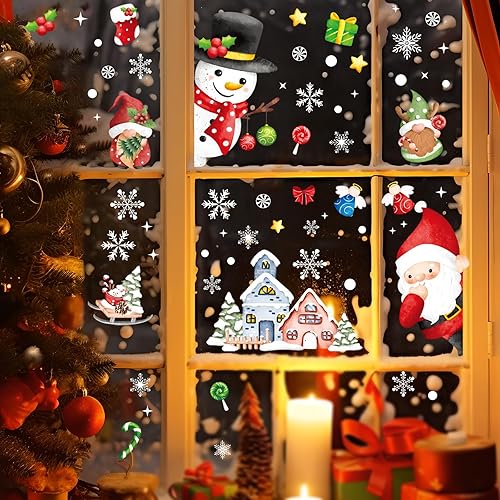 Miniatura 4 de Christmas Decorations Window Clings 210 Pcs Christmas Window Clings for Glass Double-Side Reusable Cute Winter Holiday Window Stickers Decals Kids