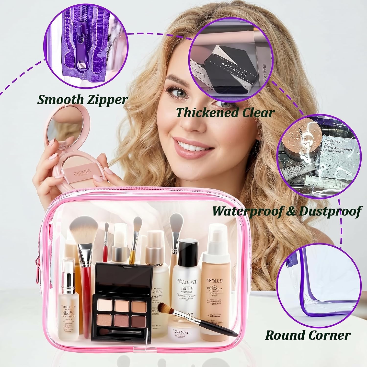 6 Pack Clear Makeup Bags, TSA Approved Toiletry Bags, Waterproof PVC Cosmetic Pouches with Zipper, Transparent Travel Organizer for Women Carry-On Essentials image 2