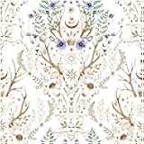 HAOKHOME Gothic Wallpaper Peel and Stick Retro Floral Damask Bronze/White/Purple Witchy Wall Decor Bathroom Removable Mural 17.7in x 9.8ft