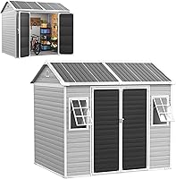 WACASA 8x6 Waterproof Resin Storage Shed with Floor, Lockable Double Doors & Awning Windows - Heavy-Duty Backyard Tool Organizer