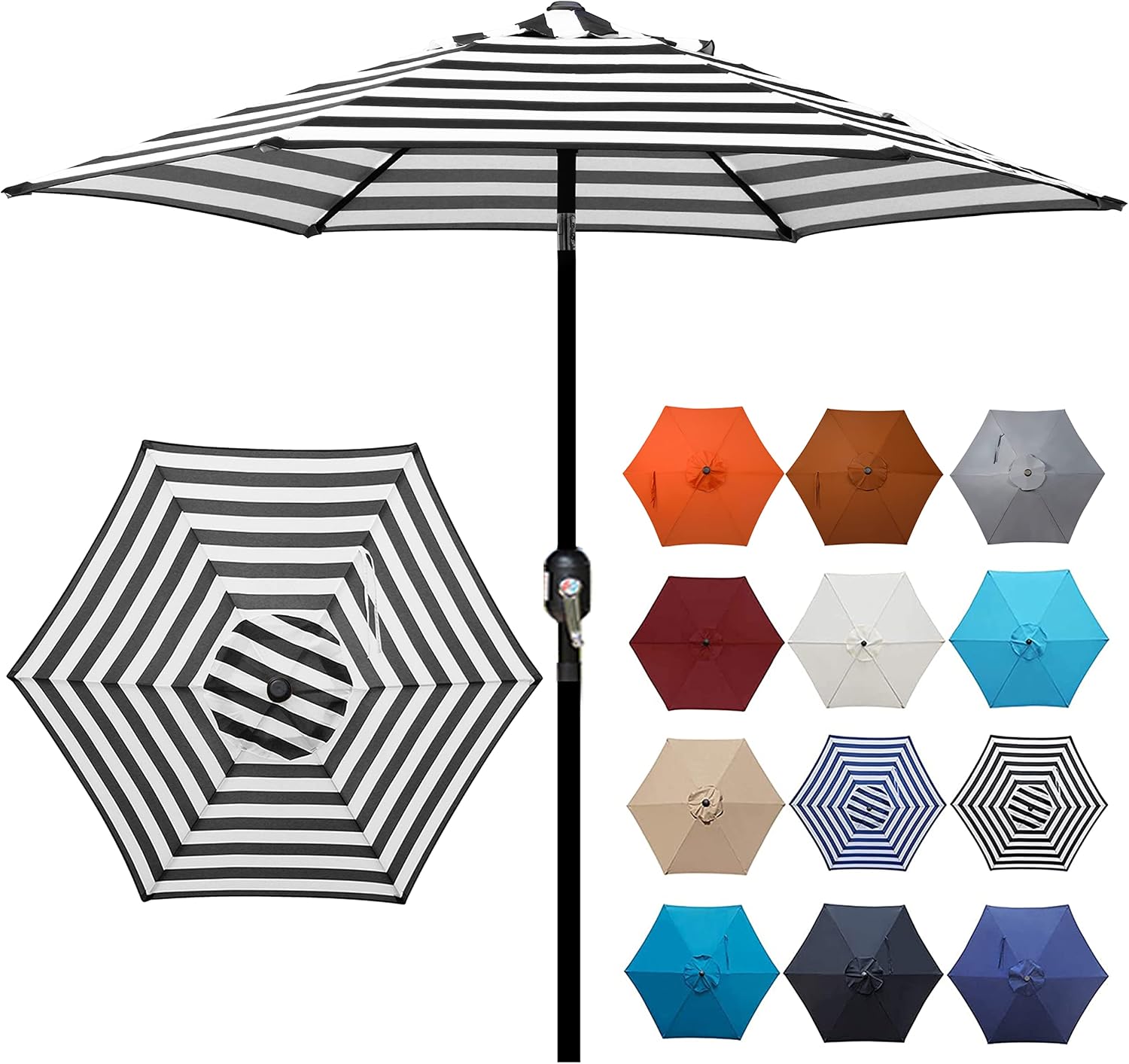 Blissun 7.5 ft Patio Umbrella, Yard Umbrella Push Button Tilt Crank Black&White