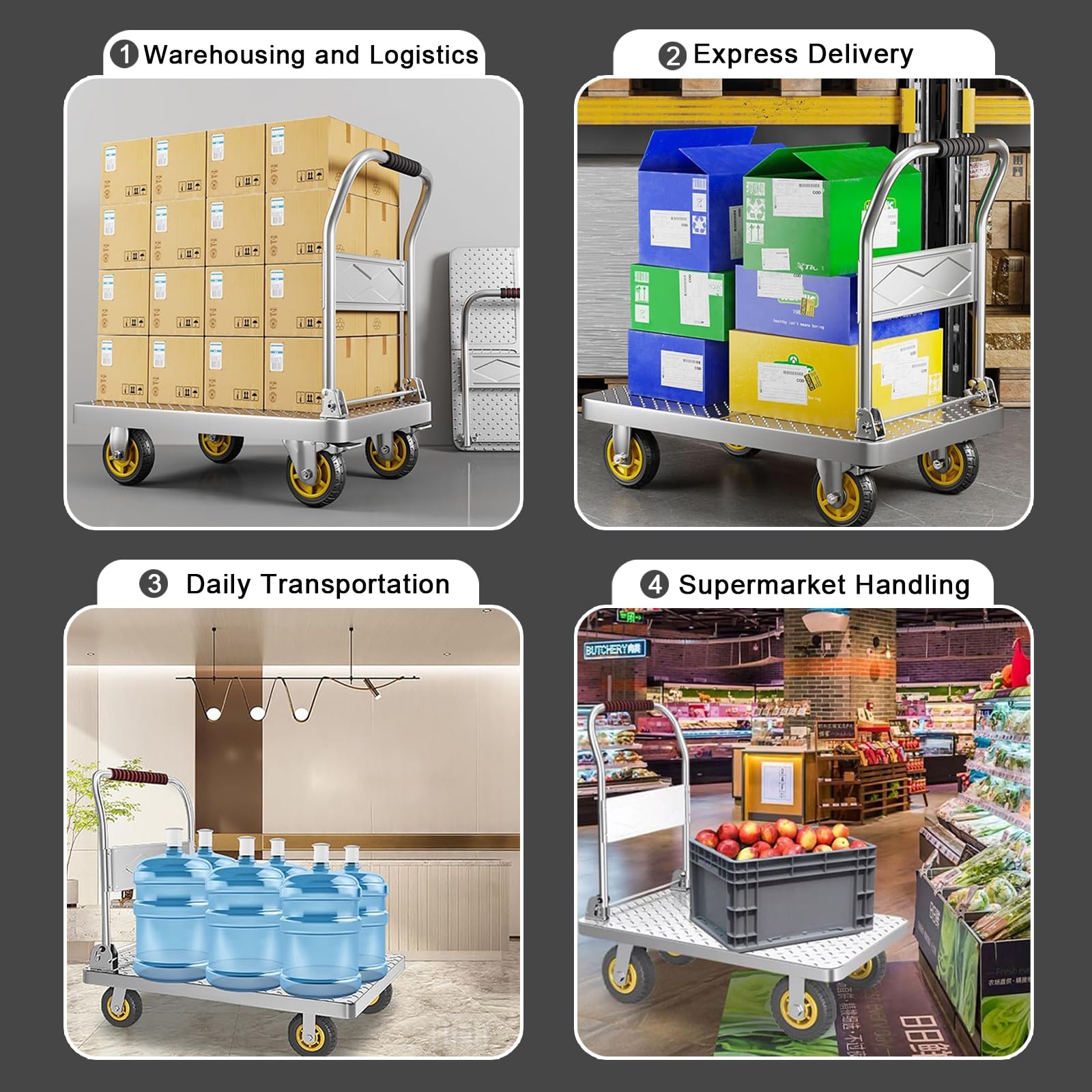 Wytrzymała składana platforma wózek ręczny wózek kołowy płaski do magazynów garaży i ogrodów Metalowy wózek transportowy (rozmiar: 90 x 60 cm)