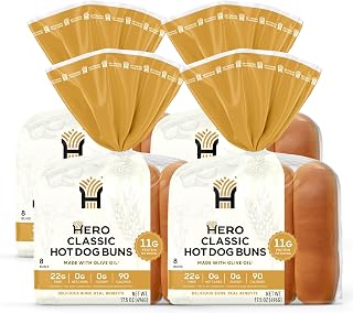 Hero Classic Hot Dog Bun - Delicious Rolls & Net Low Carb Hot Dog Buns | High Fiber, 1g Net Carbs, 0g Sugar & 90 Calories Per Serving | (32 Buns, Pack of 4)