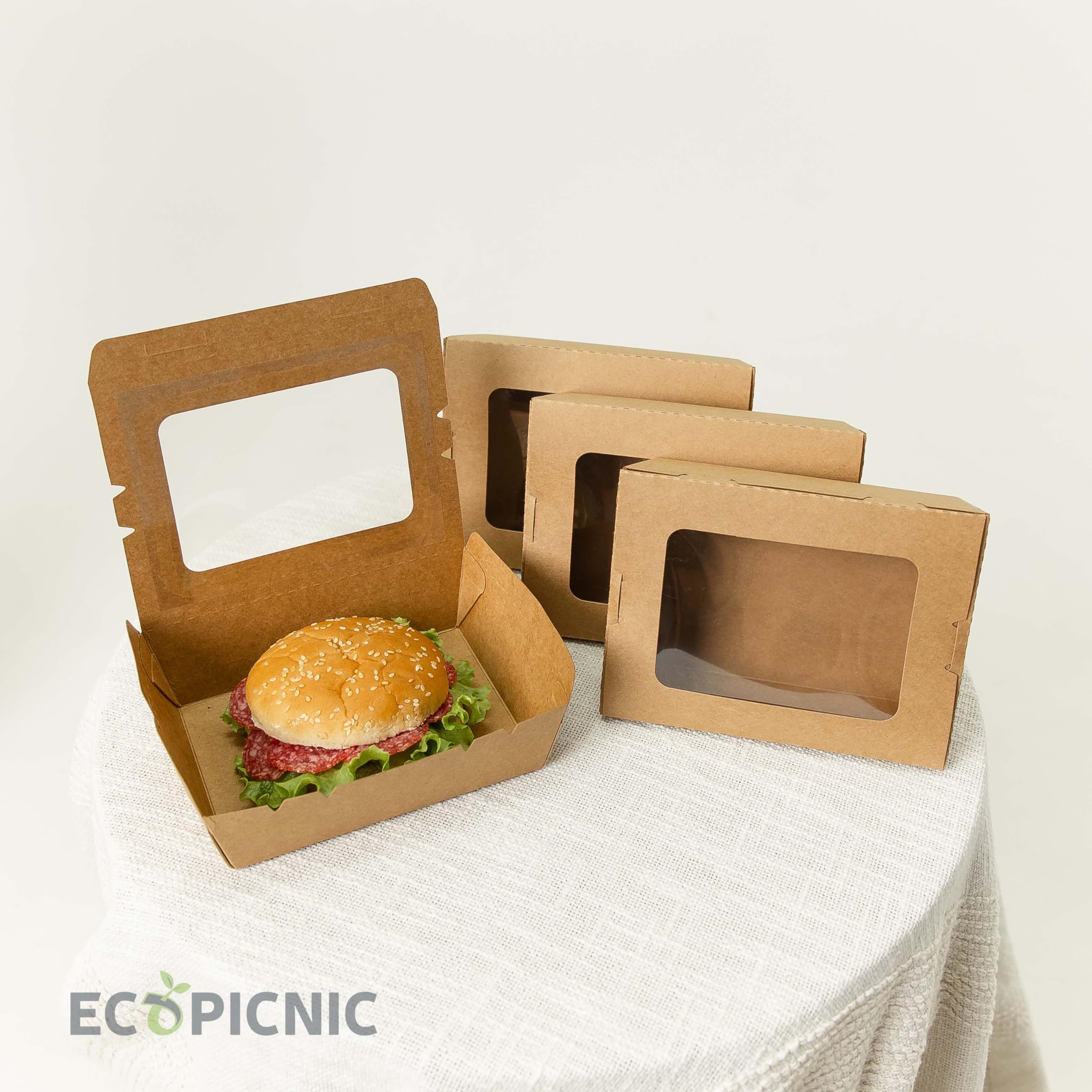 Lot de 50 Lunchbox en Kraft 500 ML avec Couvercle Transparent | Boîtes Alimentaires en Carton Kraft jetables pour Repas à emporter, barquettes écologiques Pratiques