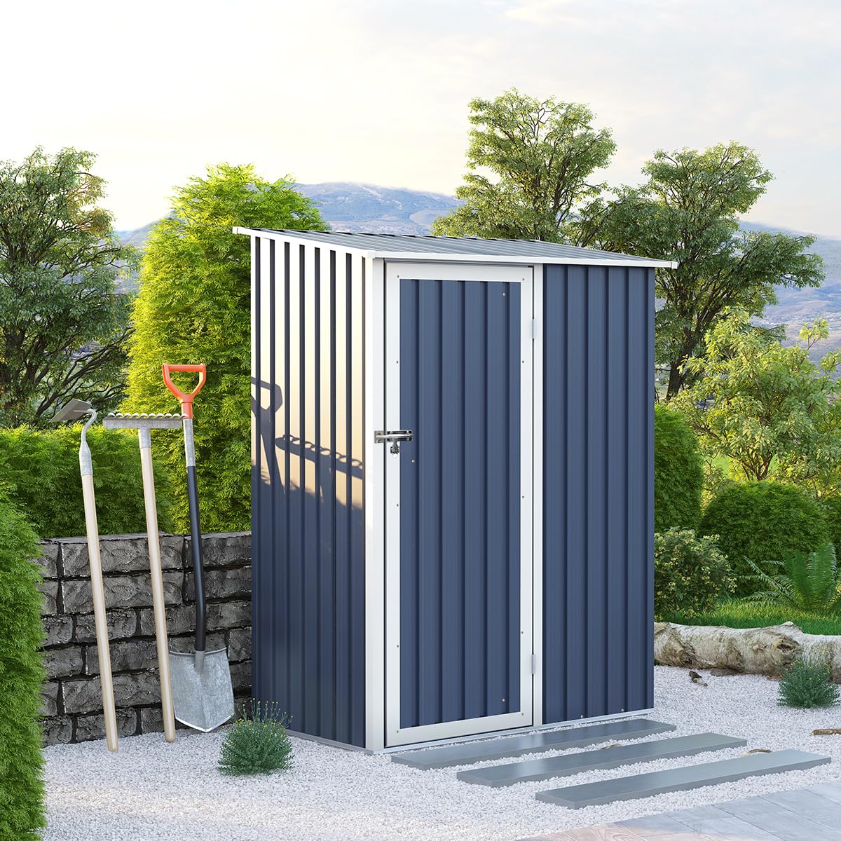 Charles Bentley Metal Garden Shed - Grey, 4.7'x3', Storage, Lockable Door, Durable Steel Frame