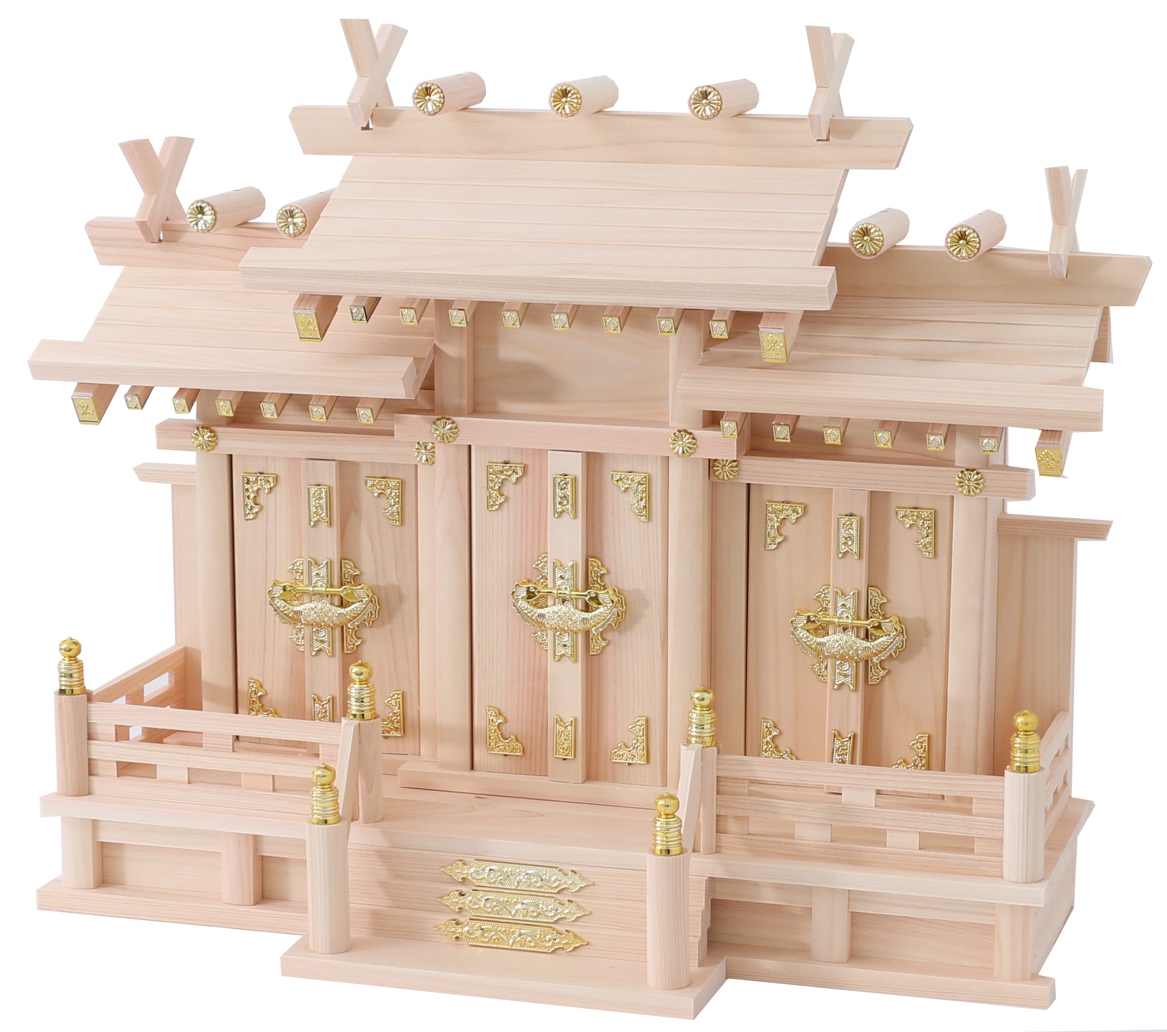Amazon｜神棚の里 神棚 屋根違い三社 つむぎ ナチュラル 39×49.5×20cm 