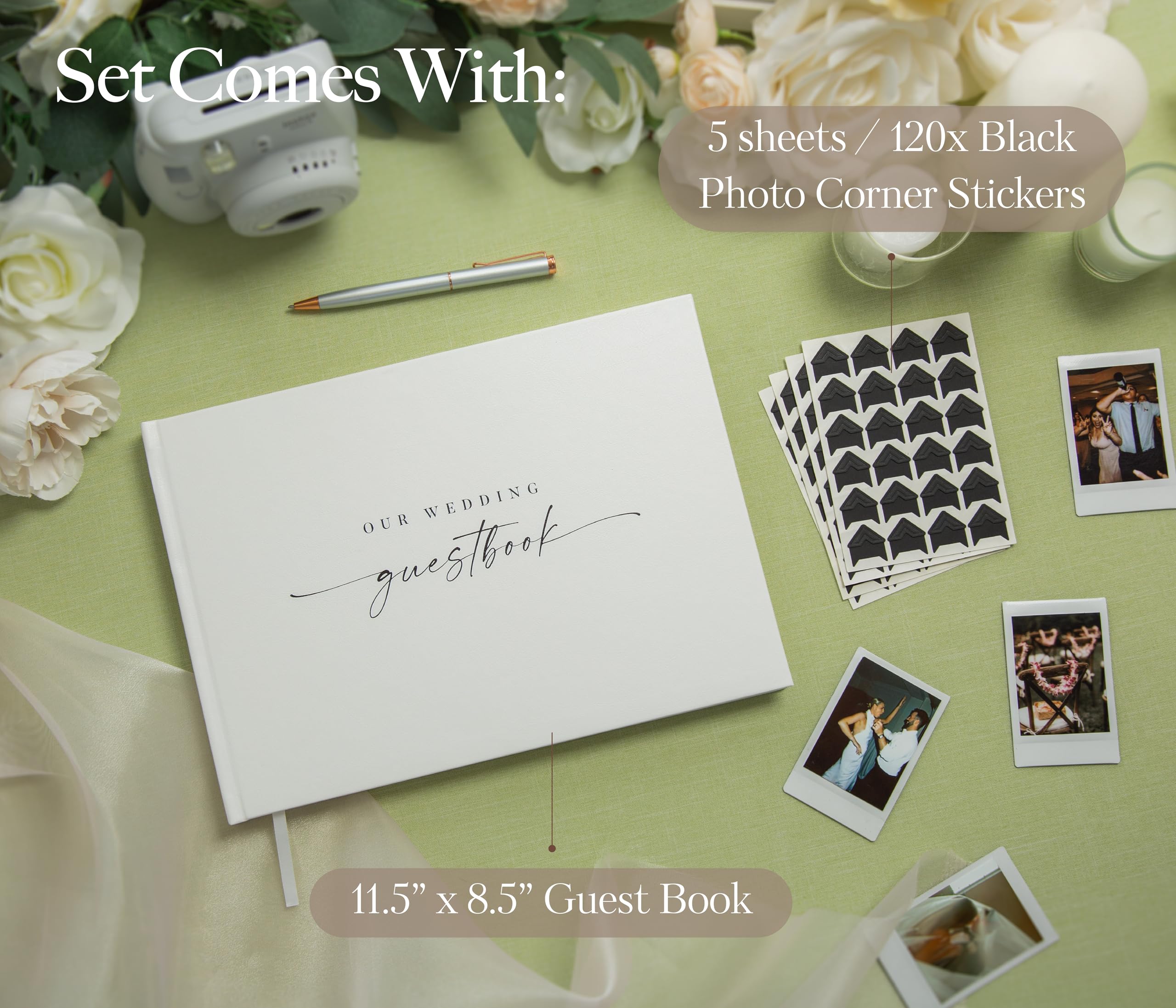 Libro de visitas de fotos de boda (cáscara) – Libro de visitas Polaroid de tapa dura blanca para recepción de boda, despedida de soltera, fiesta de compromiso, álbum de fotos con 120 pegatinas de