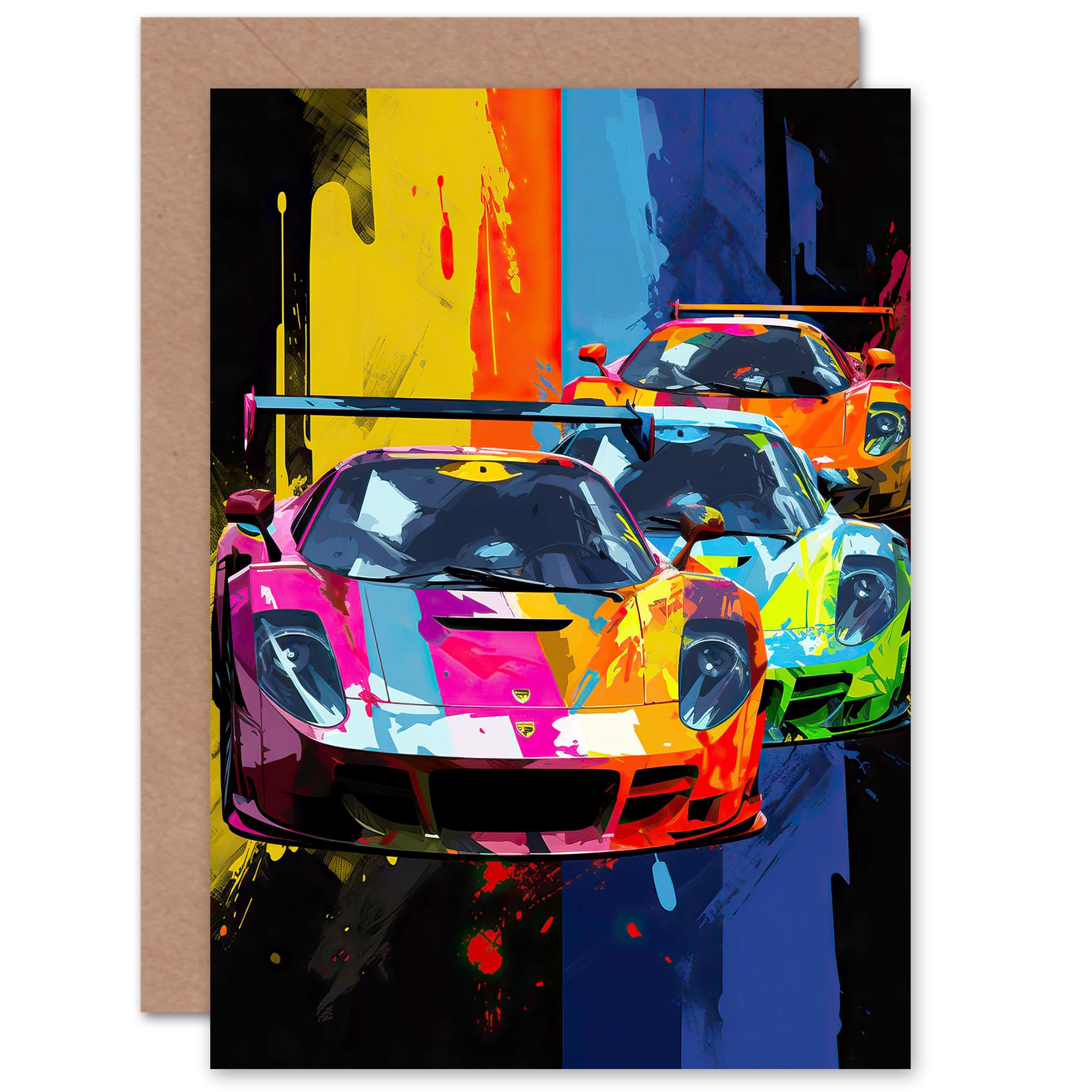 Artery8 Motorsport Sport Racing Cars Supercar Race for Husband Him Dad Son Brother Birthday Thank You Congratulations Blank Art Greeting Card