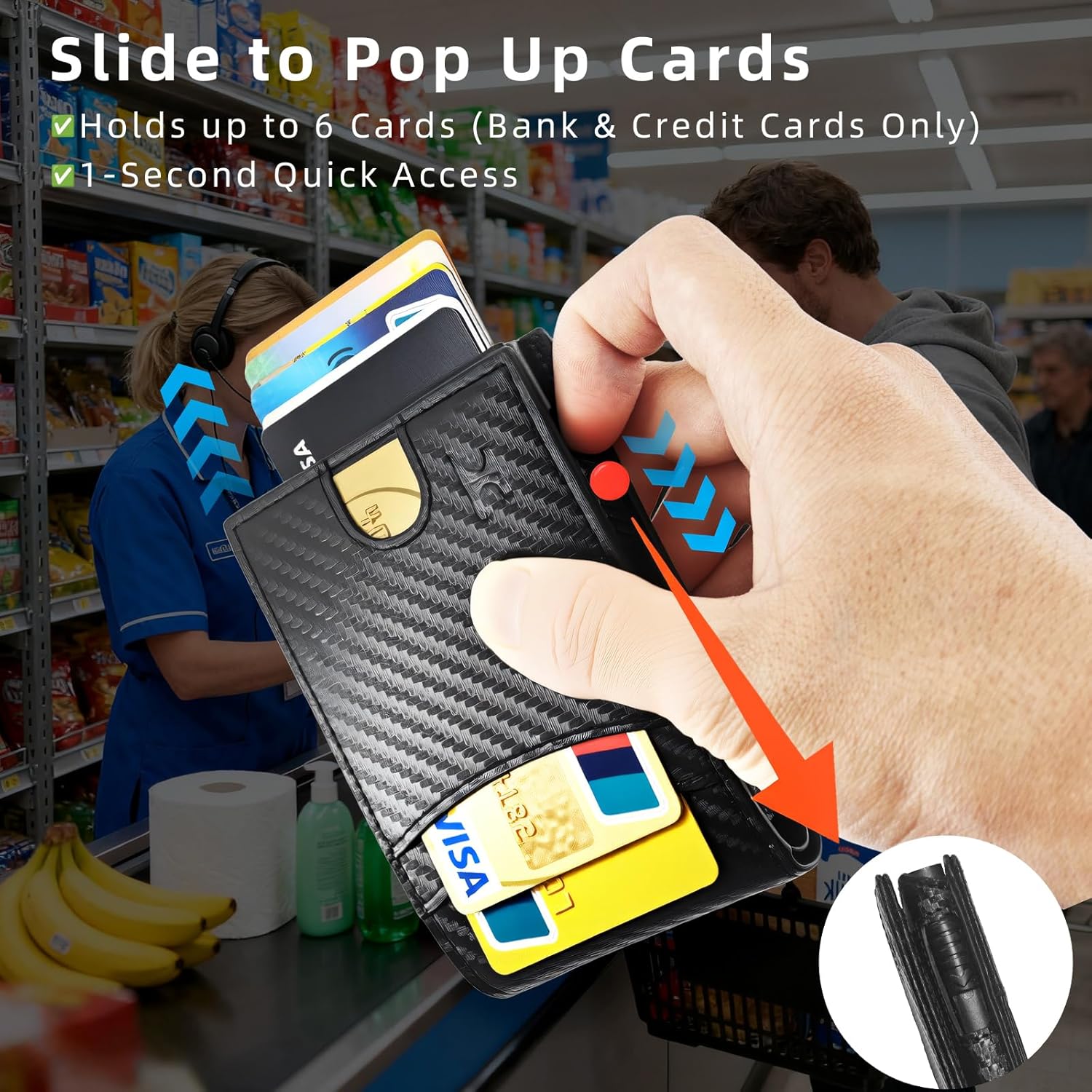 Wallet for Men, RFID Blocking Smart Pop Up Card Wallet,Minimalist Bifold Mens Wallet Hold 10 Cards & Cash, Slim Compact Front Pocket Desgin With ID Window,Metal Aluminum Credit Card Holder - Image 2