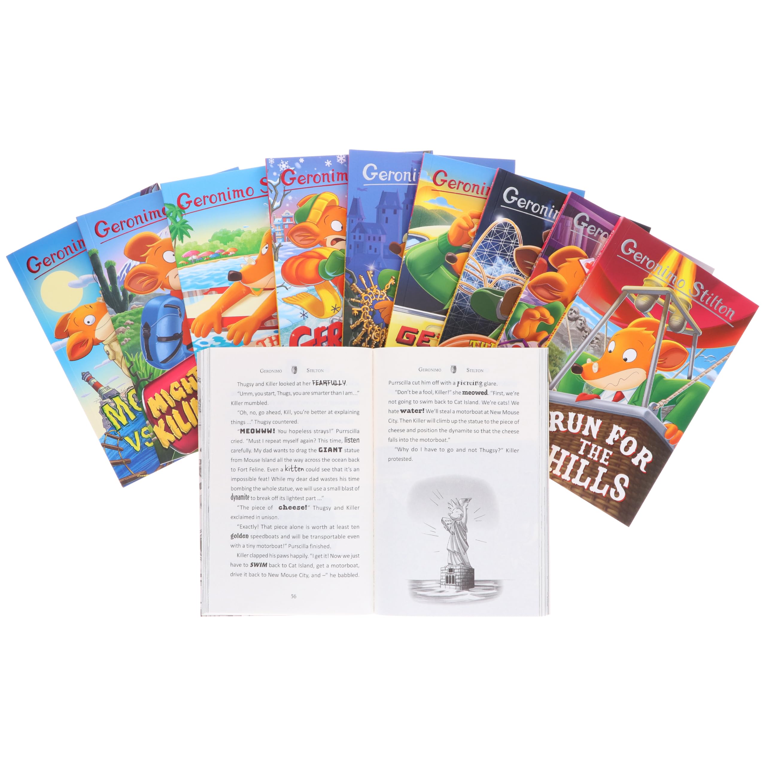 Geronimo Stilton Series 7 Children Book Collection 10 Books Box Set (Golden Statue Plot, Run for the Hills.... & 5 More)