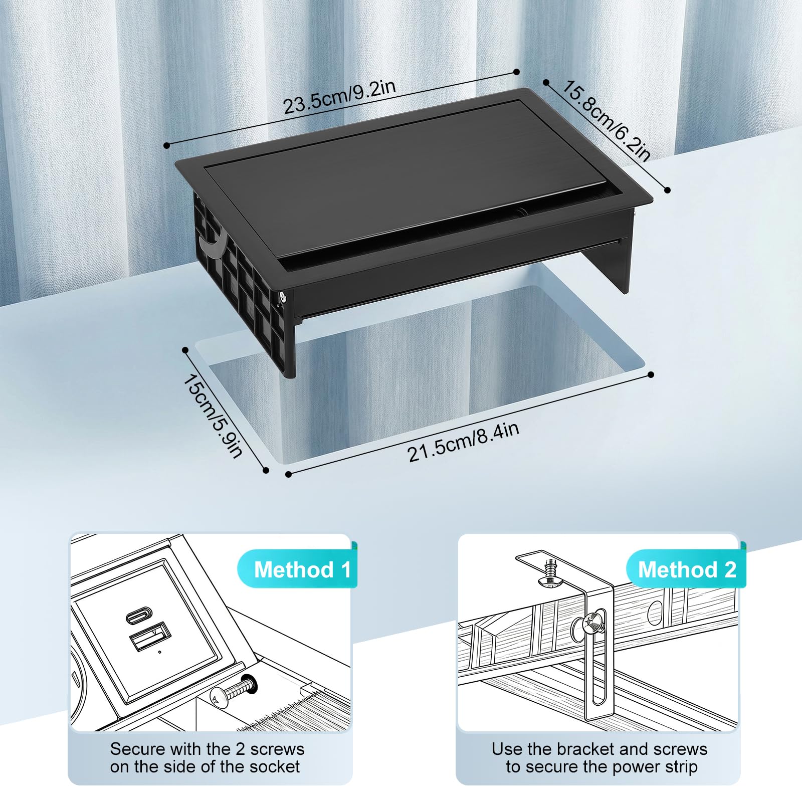 Presa Scomparsa 3 Prese, 1 USB-C 1 USB-A, Multipresa da Tavolo Alluminio, Multipresa Scomparsa Incasso Tavolo, Cavo di Alimentazione 2m, 20W USB, per Ufficio, Sala Giochi, Sale Riunioni, Cucina 2500W