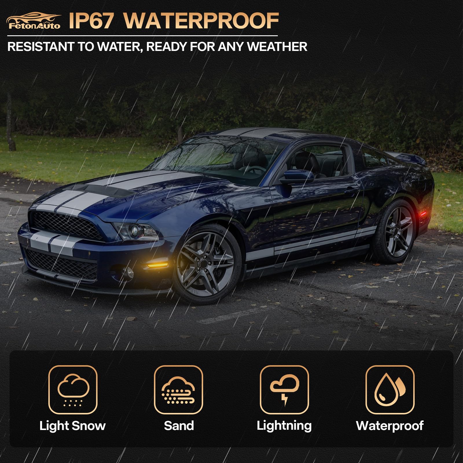 Dynamic Sequential Amber Red LED Side Marker Lights for Ford Mustang 2010 2011 2012 2013 2014 Front Rear Bumper Reflector Indicator Assembly, Smoked Lens