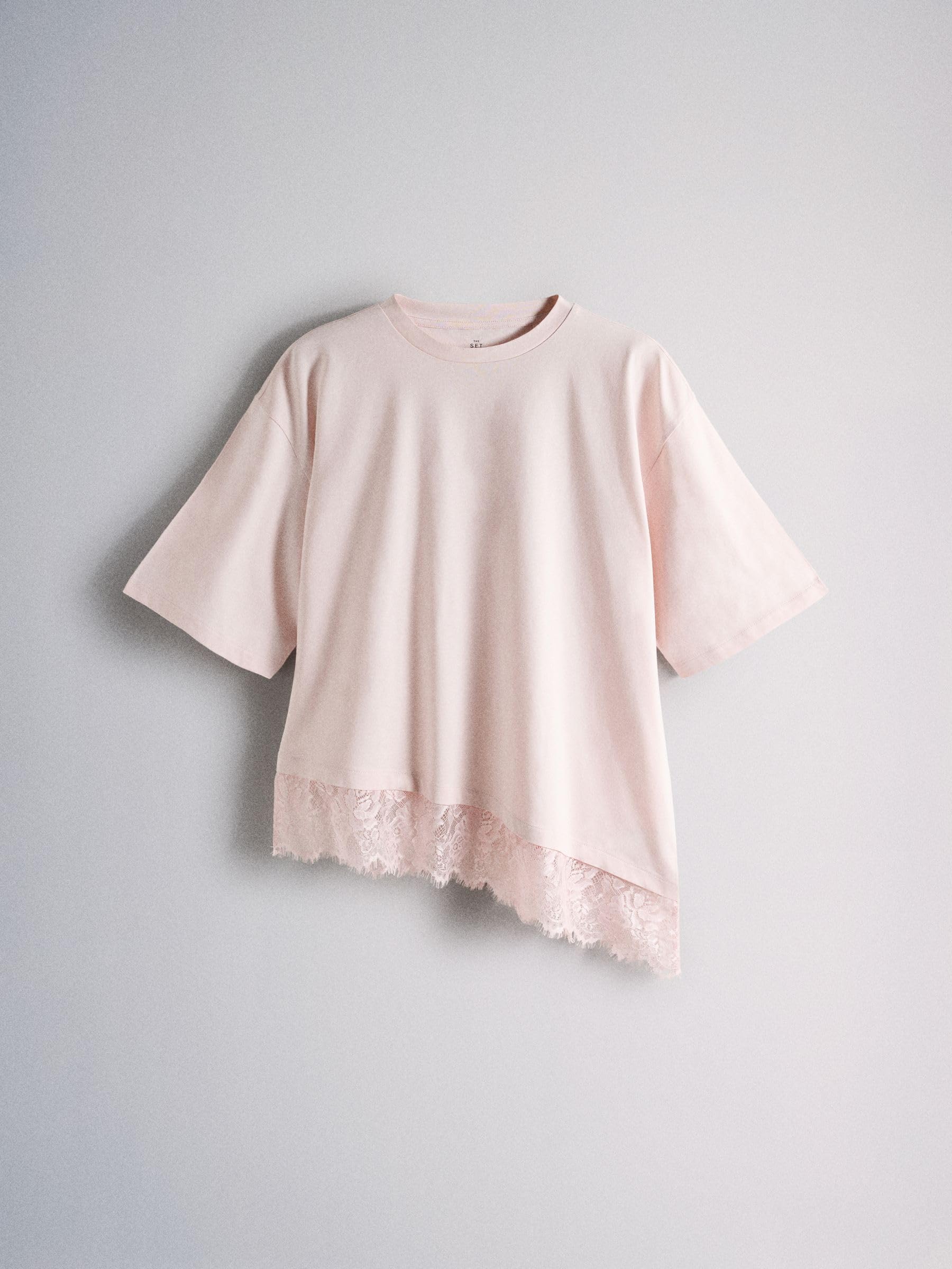 THE SET Femme T-Shirt avec liseré orné de Dentelle, Lot de 3 | Coupe standard, 100 % coton