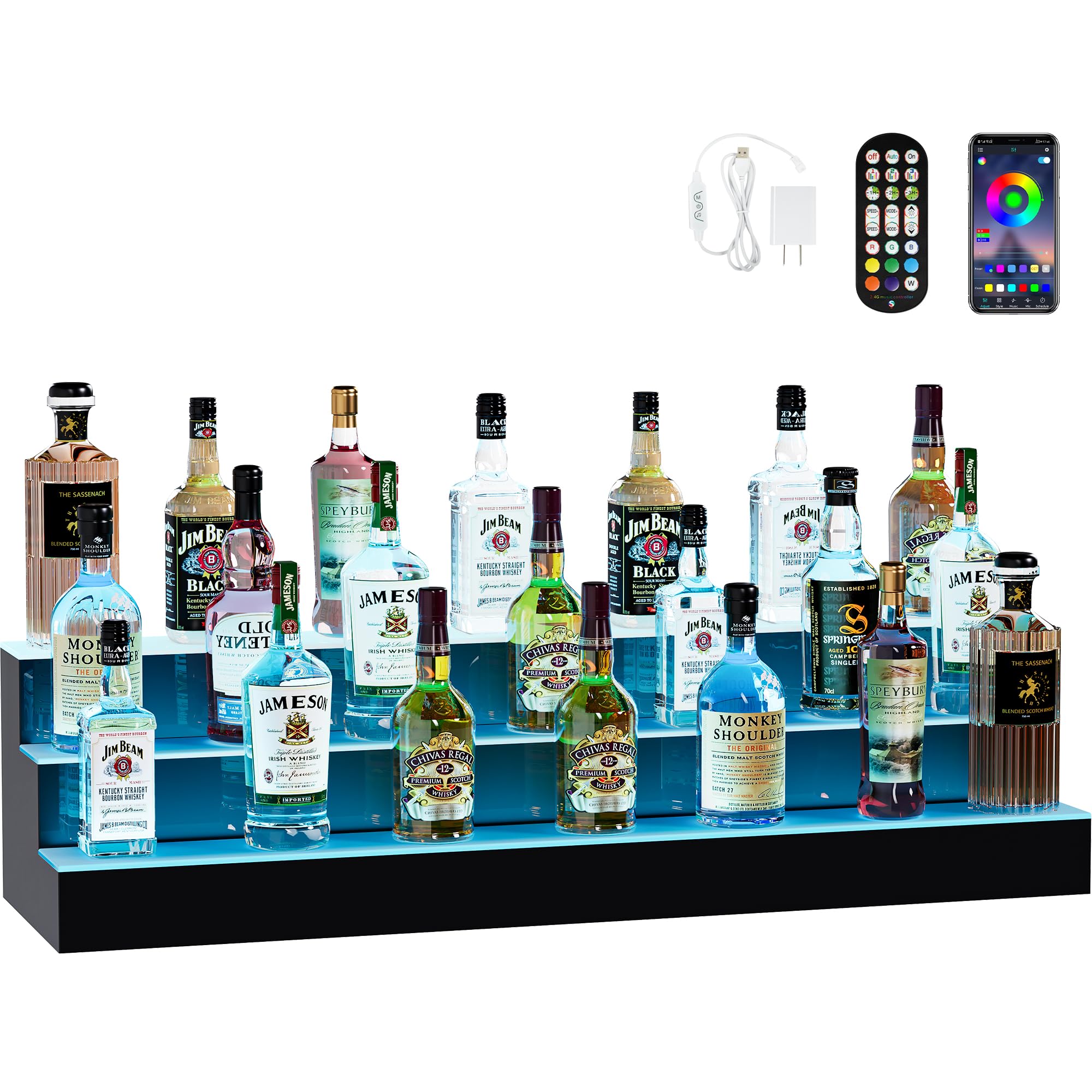 Photo 1 of YITAHOME LED Lighted Liquor Bottle Display Shelf, 3-Step 40-inch Bar Liquor Alcohol Shelf for Home Counter Party, Acrylic Mounted Whiskey Rack Stand with Remote & App Control Regular style 3 Tier 40Inch