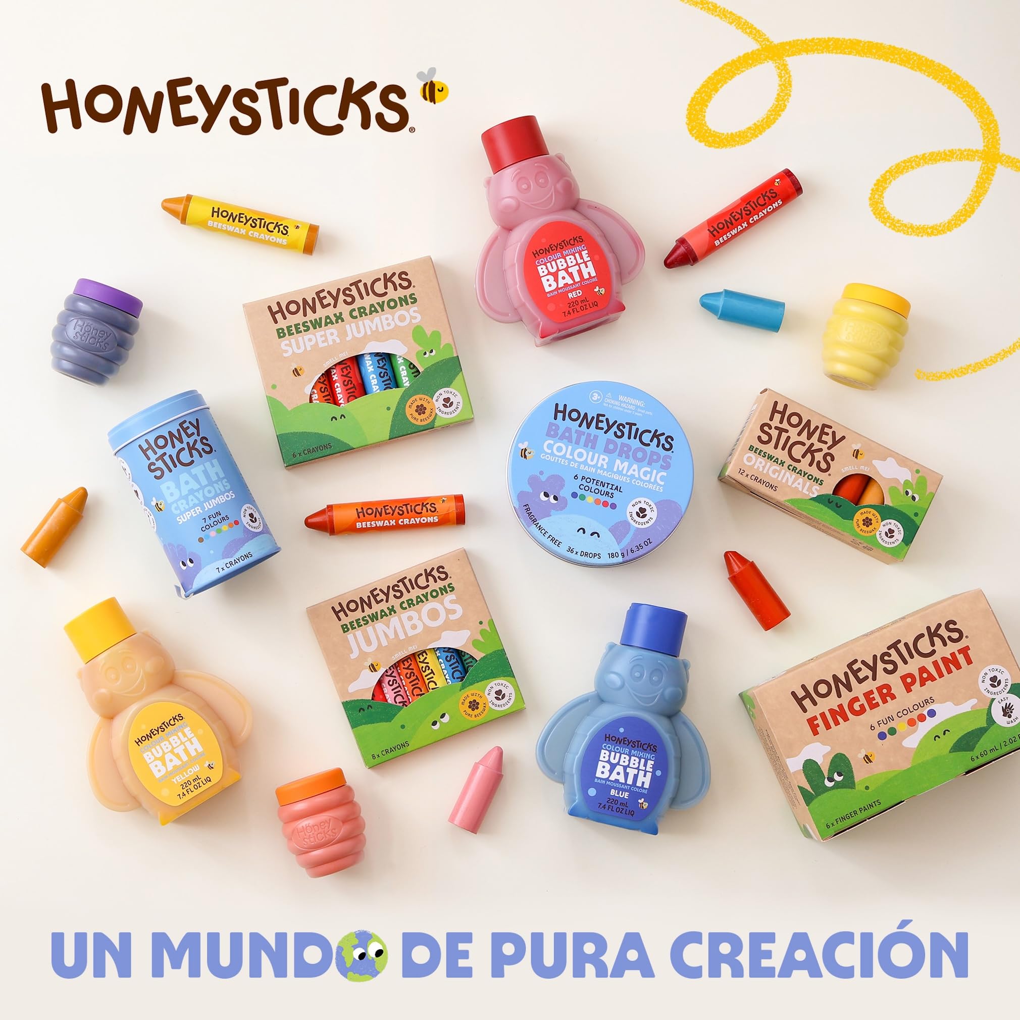 Honeysticks Lapices Super Jumbo Crayons (Paquete de 12) - Lapices cera abeja 100%, colores calidad alimentaria, 1-3 años, irrompibles, extra grandes, fáciles de sujetar y usar, ecológicos