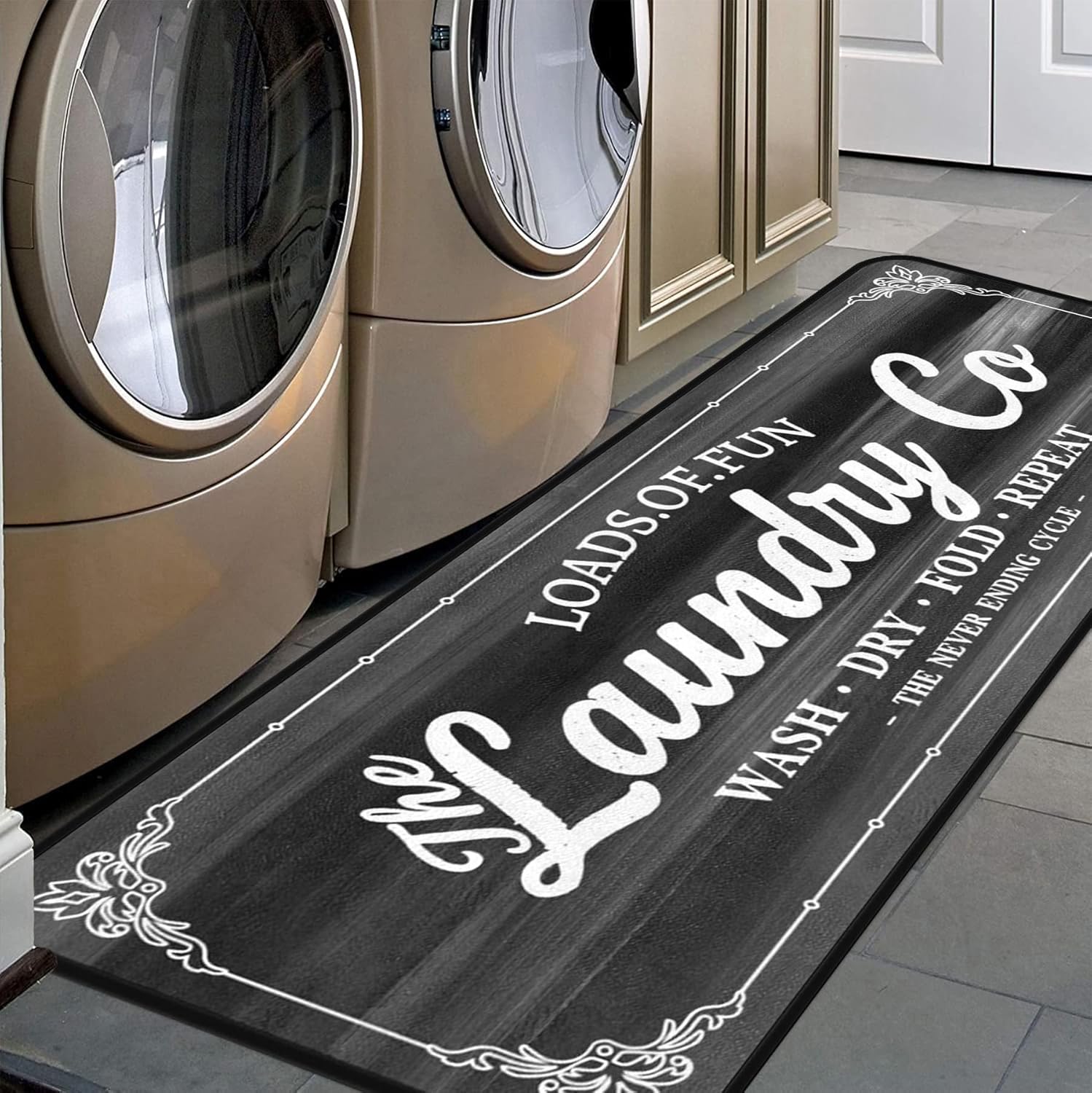 Laundry Room Long Mat Area Rug Non-Slip Floor Mat Waterproof Farmhouse Carpet for Kitchen 72" x 24" (Black/Grey)