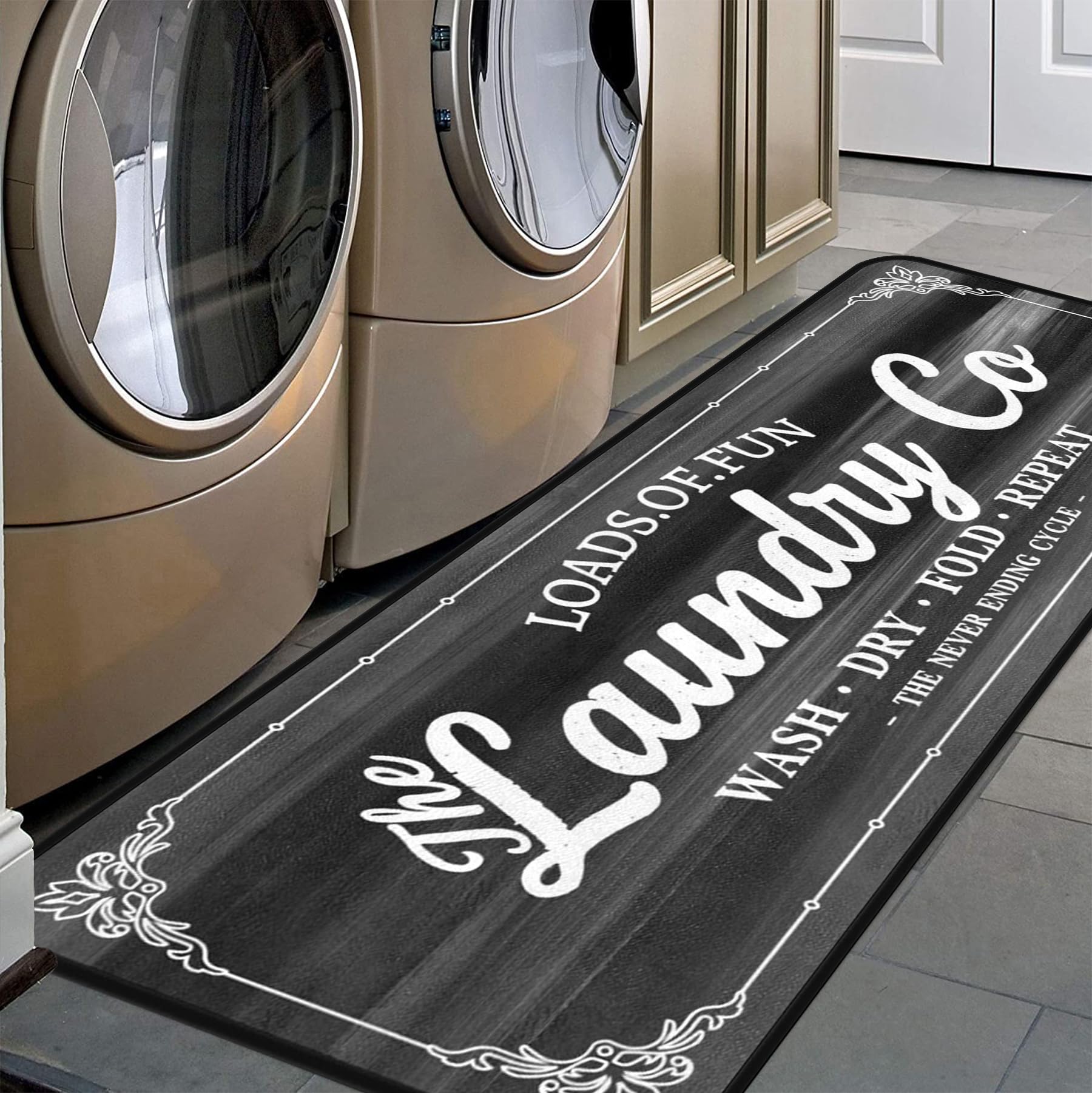 Photo 1 of Laundry Room Long Mat Area Rug Non-Slip Floor Mat Waterproof Farmhouse Carpet for Kitchen 40" x 20" (Black/Grey)