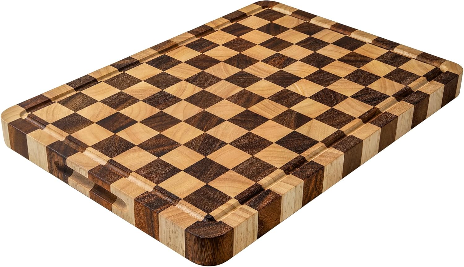 Wooden Cutting Boards for Kitchen, Checkeredboard Cutting Board Thickened, Walnut Chopping Board with Juice Grooves & Handles, Double-sided Butcher Block with Gift Box, 17" x 12" x 1.2"