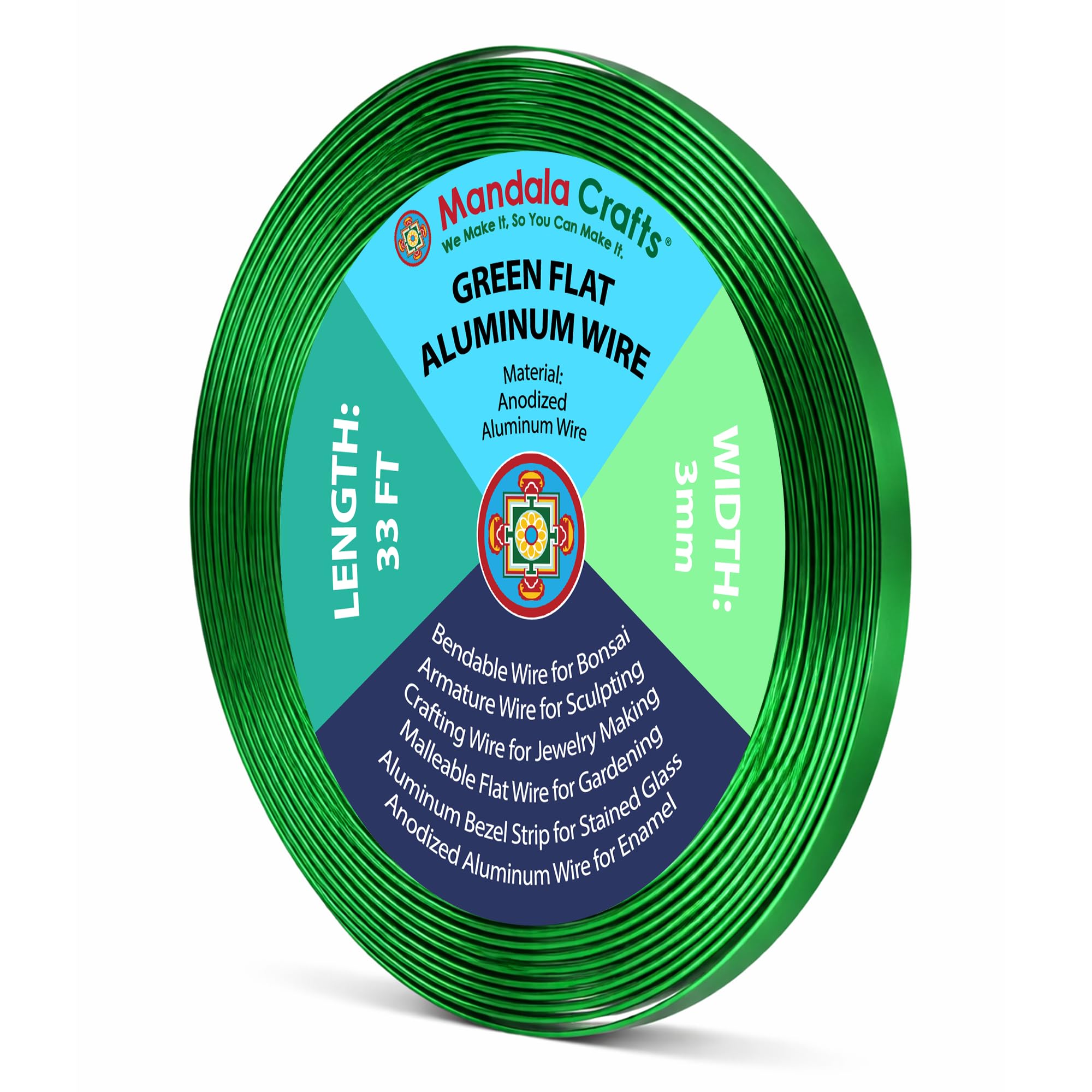 Mandala Crafts 3mm Green Flat Aluminum Crafting Wire for Sculpting