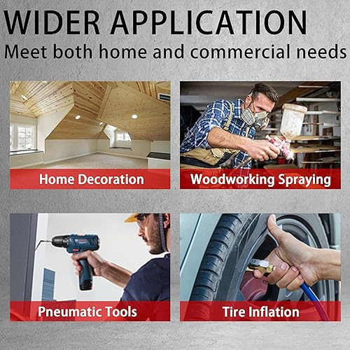 Miniatura 5 de MZB - Compresor de aire ultra silencioso de 2.4 galones, 110 V60 Hz, 1.0 HP 5.65 CFM, tanques de acero MAX 115PSI, sin aceite, 68 dB, compresor de