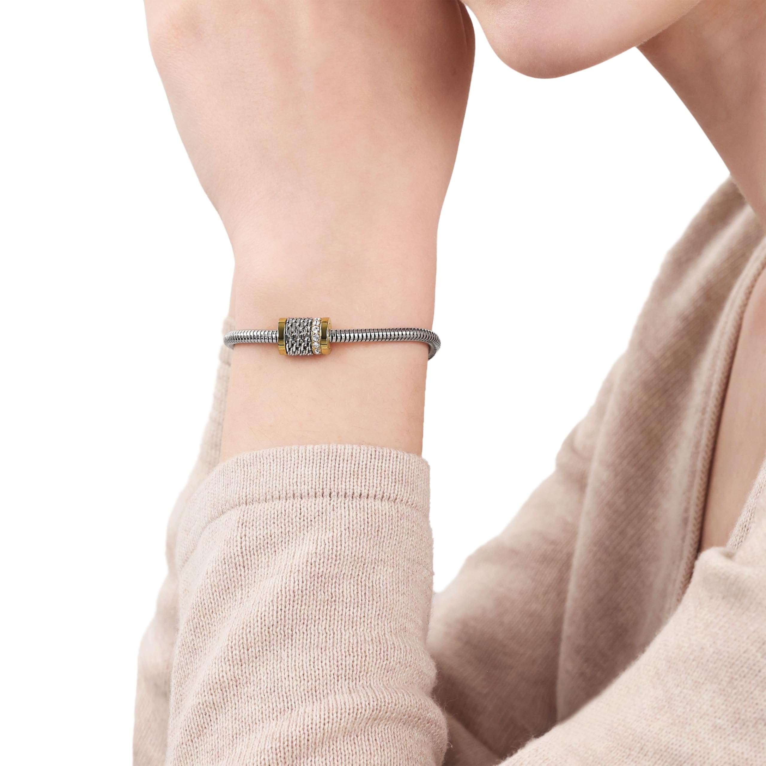 TOM TAILOR - Bracciale da Donna in Acciaio inox - Placcato Oro/Dorato - con Zircone - Ciondolo a Perlina Botte - TT-B0086