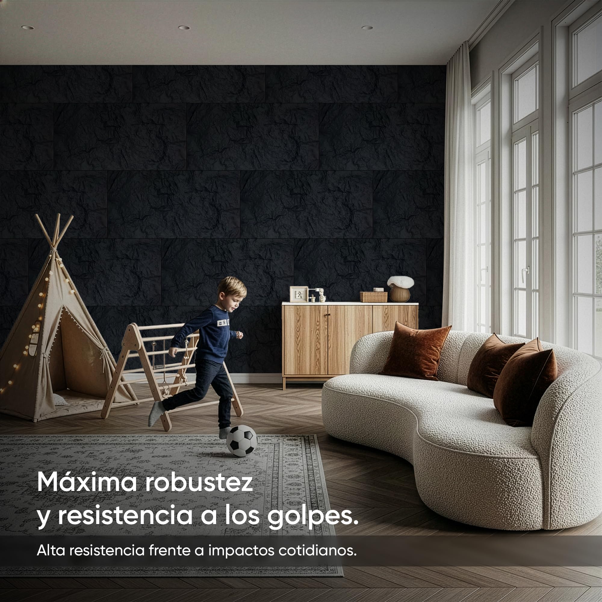 IZODEKOR Paneles de poliuretano para pared con aspecto de piedra, 60 x 120 cm, 5 cm de grosor, paneles de pared 3D negro, revestimiento de pared interior, paneles de poliuretano en piedra natural