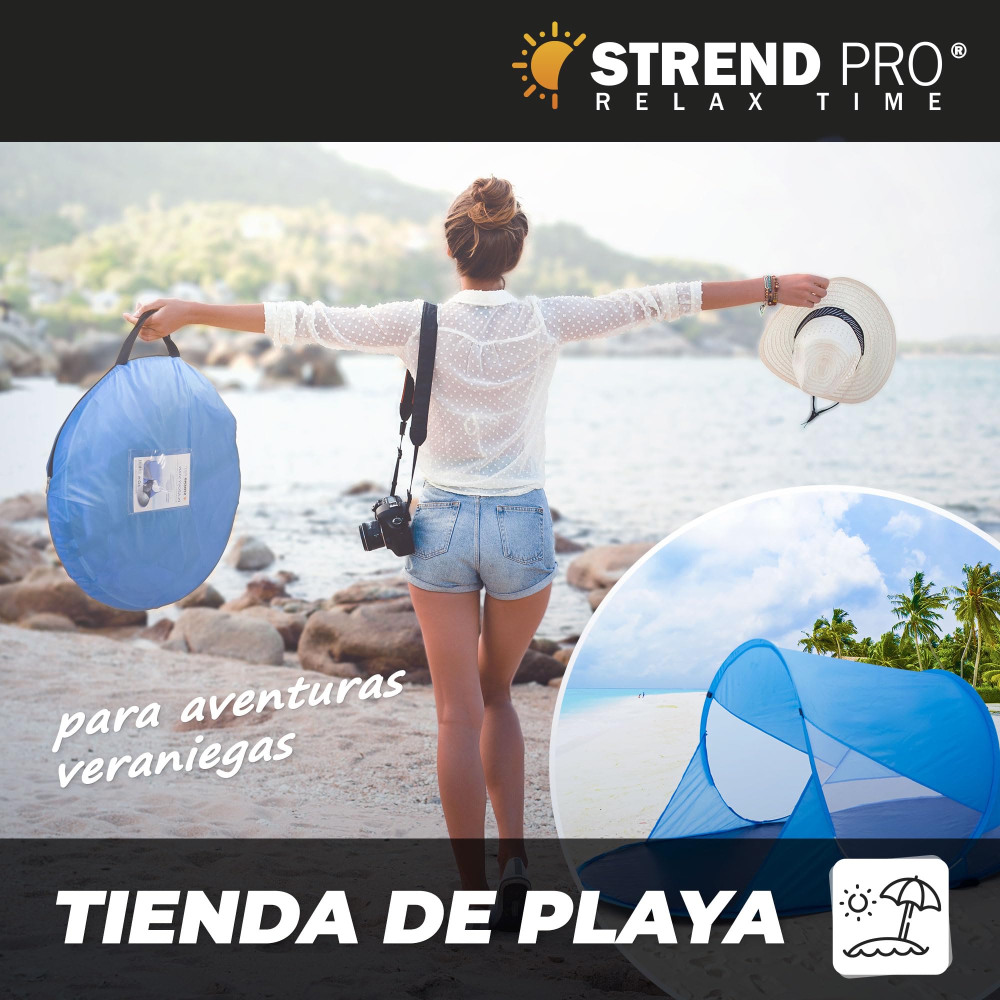 STREND PRO Tienda de campaña Pop Up 190x120x90 cm Protección UV Playa